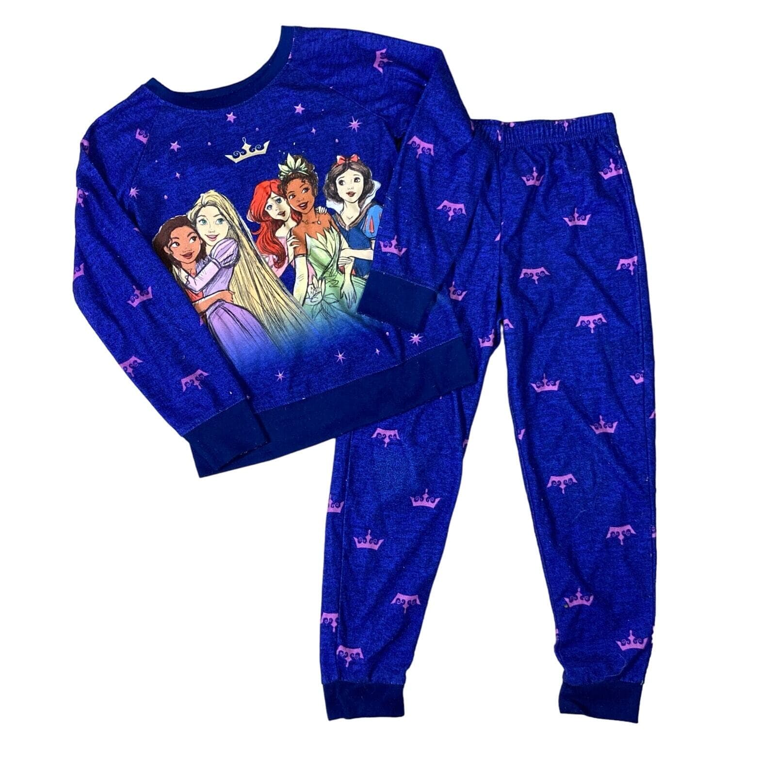 Disney Princess Girls Pajama Set Size M Blue Multicolored Print