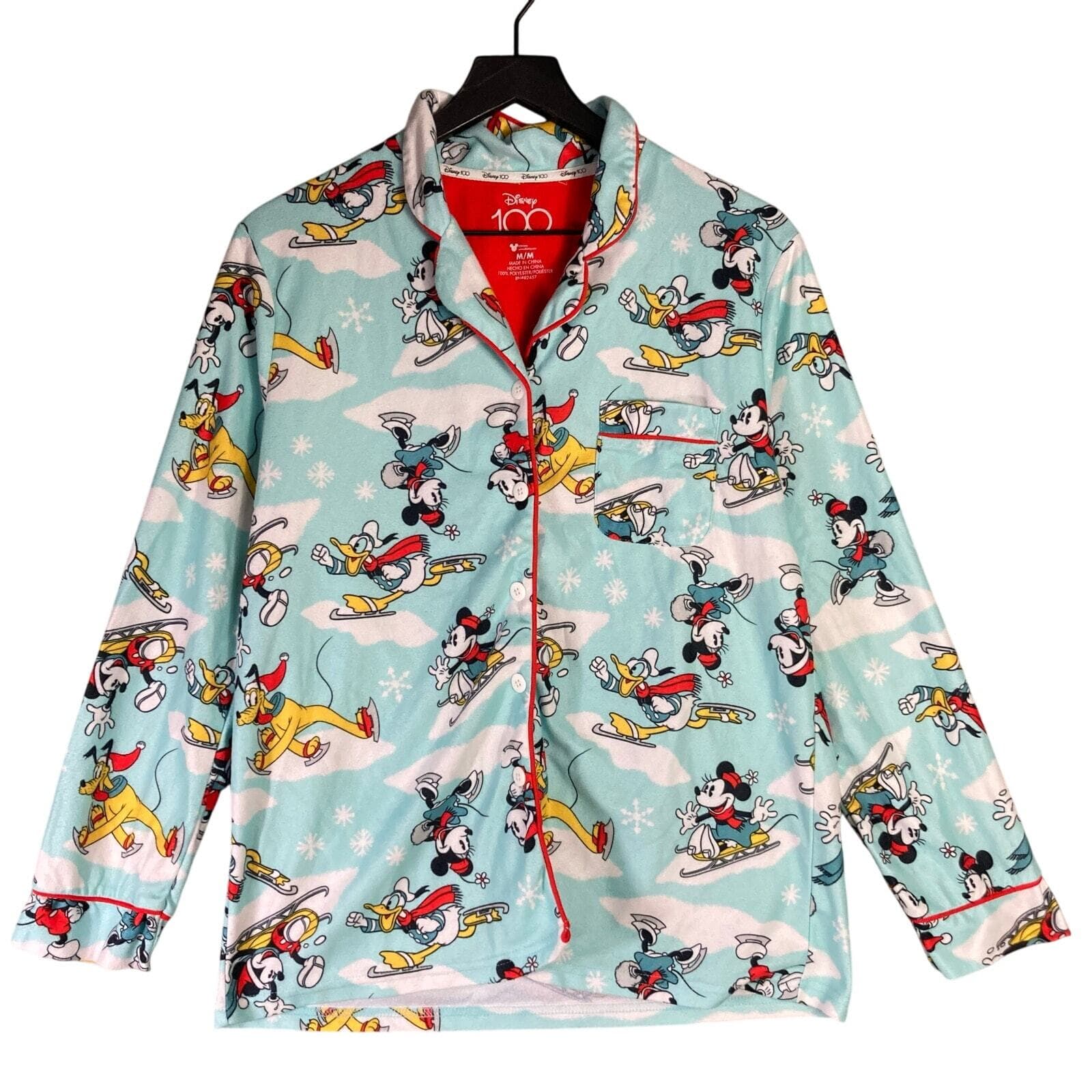 Disney 100th Anniversary Mickey Mouse Pajama Top Blue Size Medium M Winter