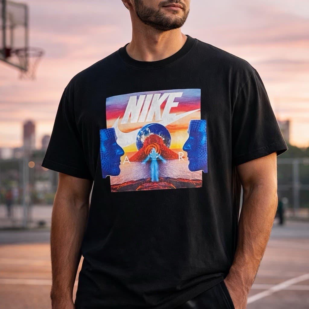 Nike Air Graphic Tee Multicolor Head Print Black Cotton Short Sleeve T-Shirt XL