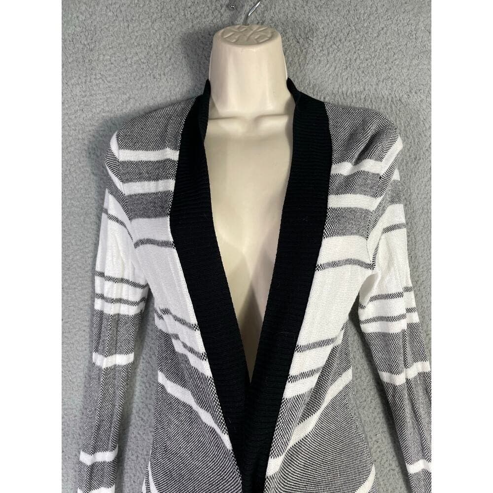 Apt. 9 Women’s Cardigan Small Gray Black White Striped Long Sleeve Open Front