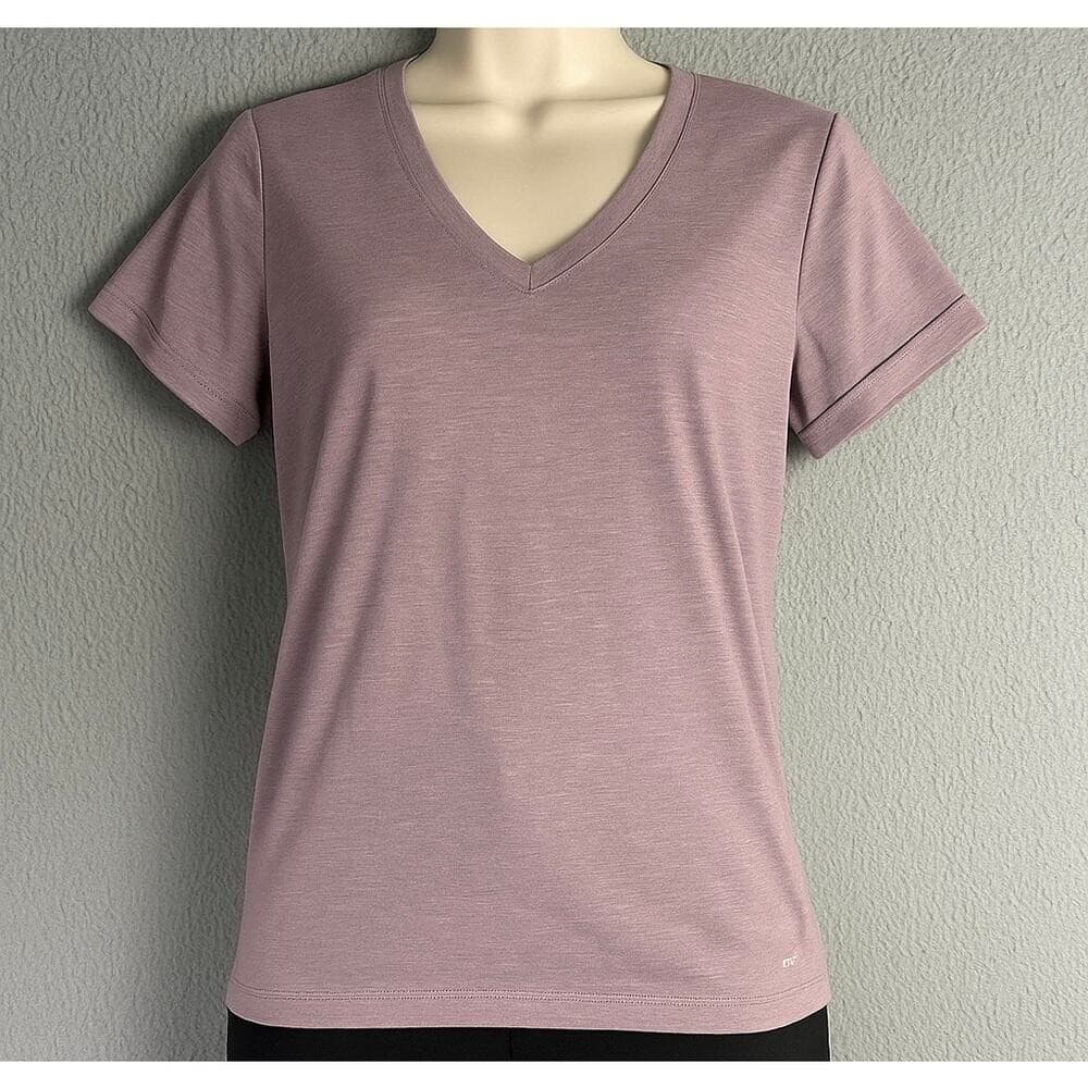 Pink V-Neck Lightweight Performance Tee Short Sleeve Polyester Shirt Women S
