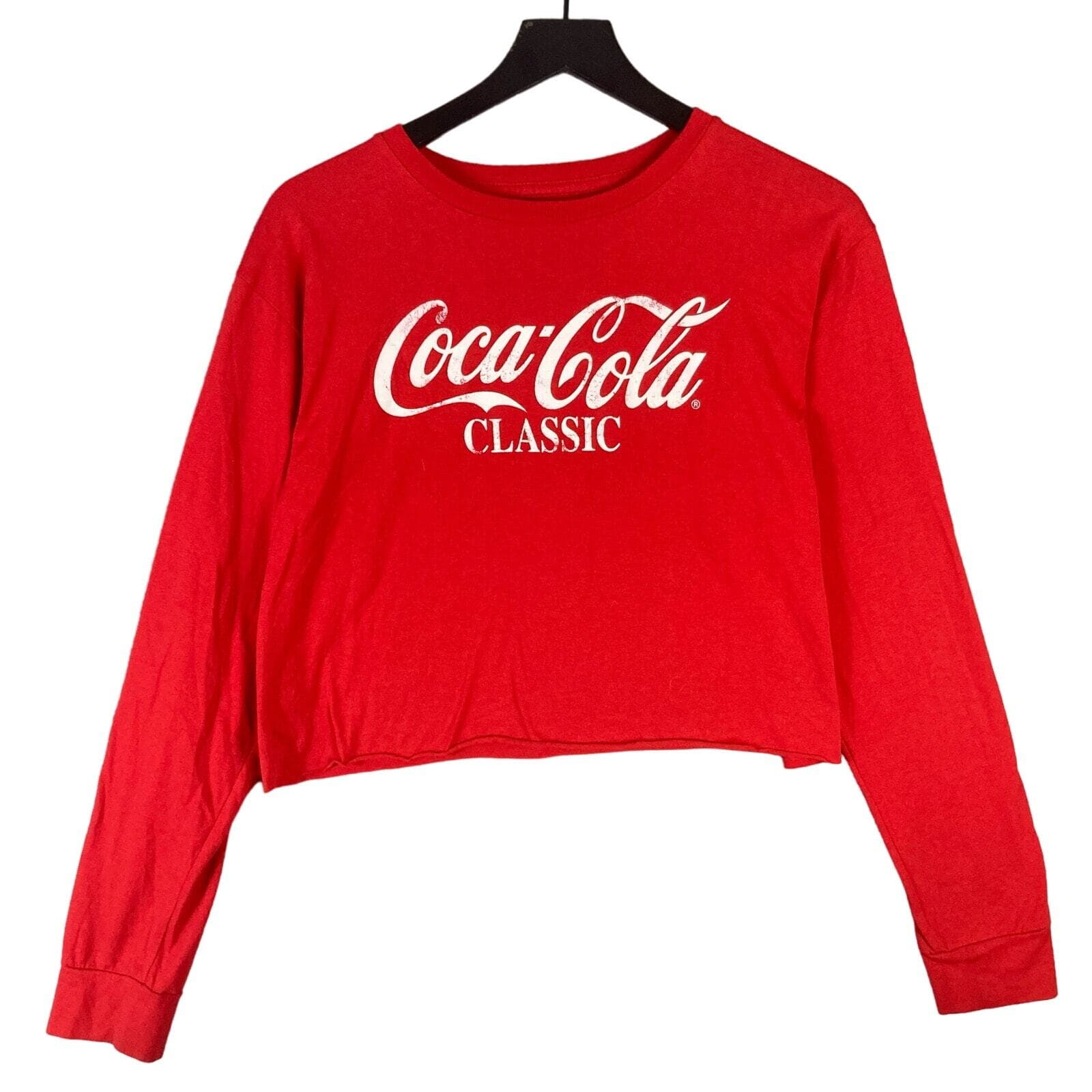 Coca Cola Classic Logo Cropped Long Sleeve T Shirt Red Unisex Large Graphic