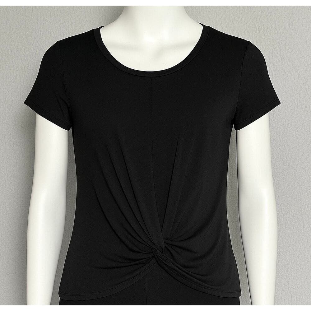 Candie's Knot-Front Scoop Tee Women M Black Soft Stretch Casual Minimalist Basic