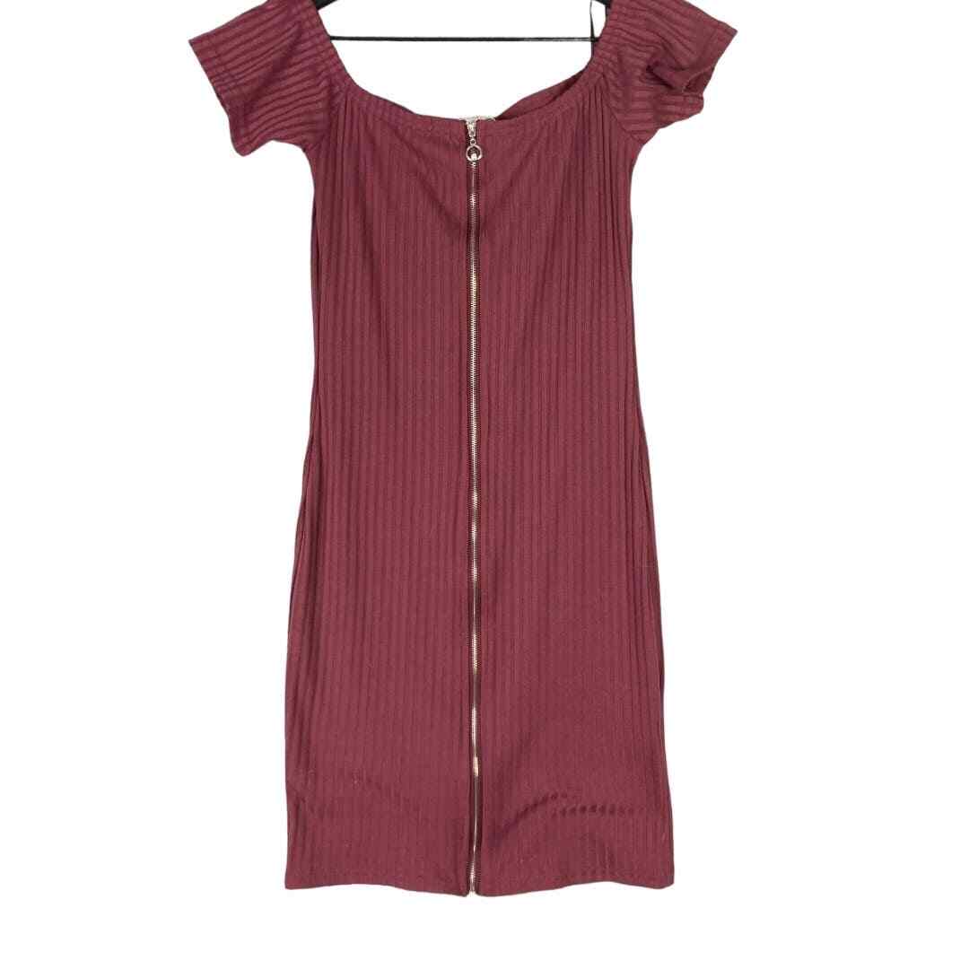 Red Zip-Up Sweater Dress Size S Short Sleeve Bodycon Knit Stretch Fall