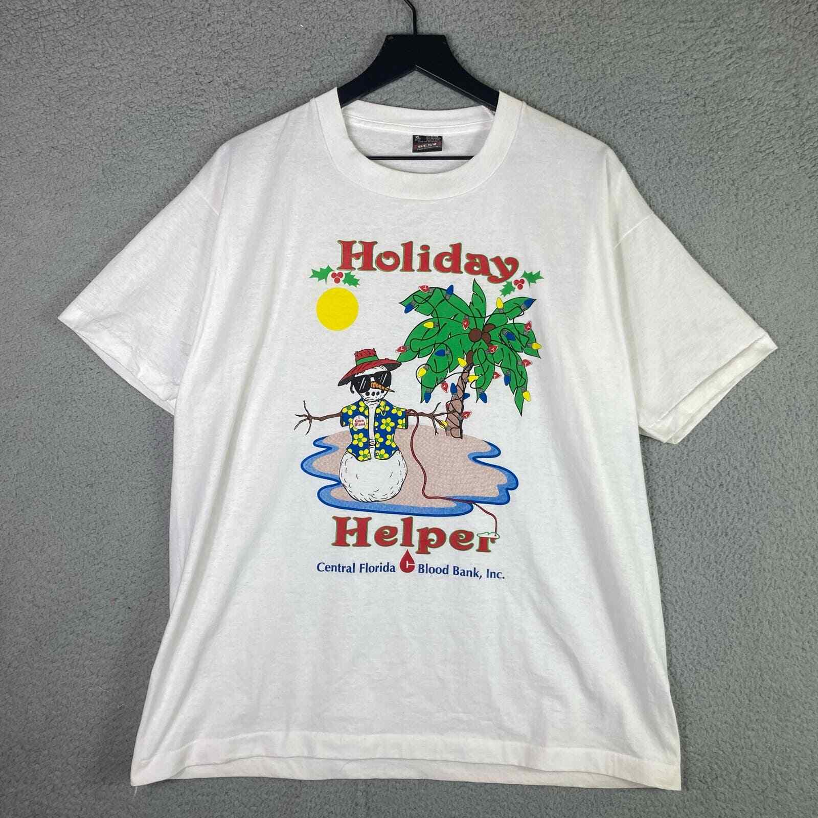 Vintage 90s Holiday Helper Blood Drive T Shirt XL Fruit Of The Loom Christmas