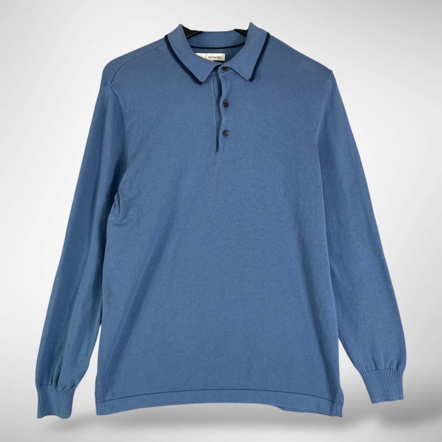 Hawker Rye Mens Medium Blue Long Sleeve Polo Shirt Cotton Knit Casual Top M