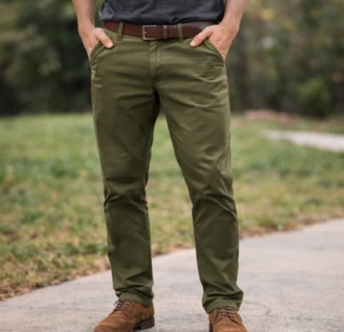 Men's Olive Green Straight Fit Stretch Pants Size 26 Casual Trousers NWT New