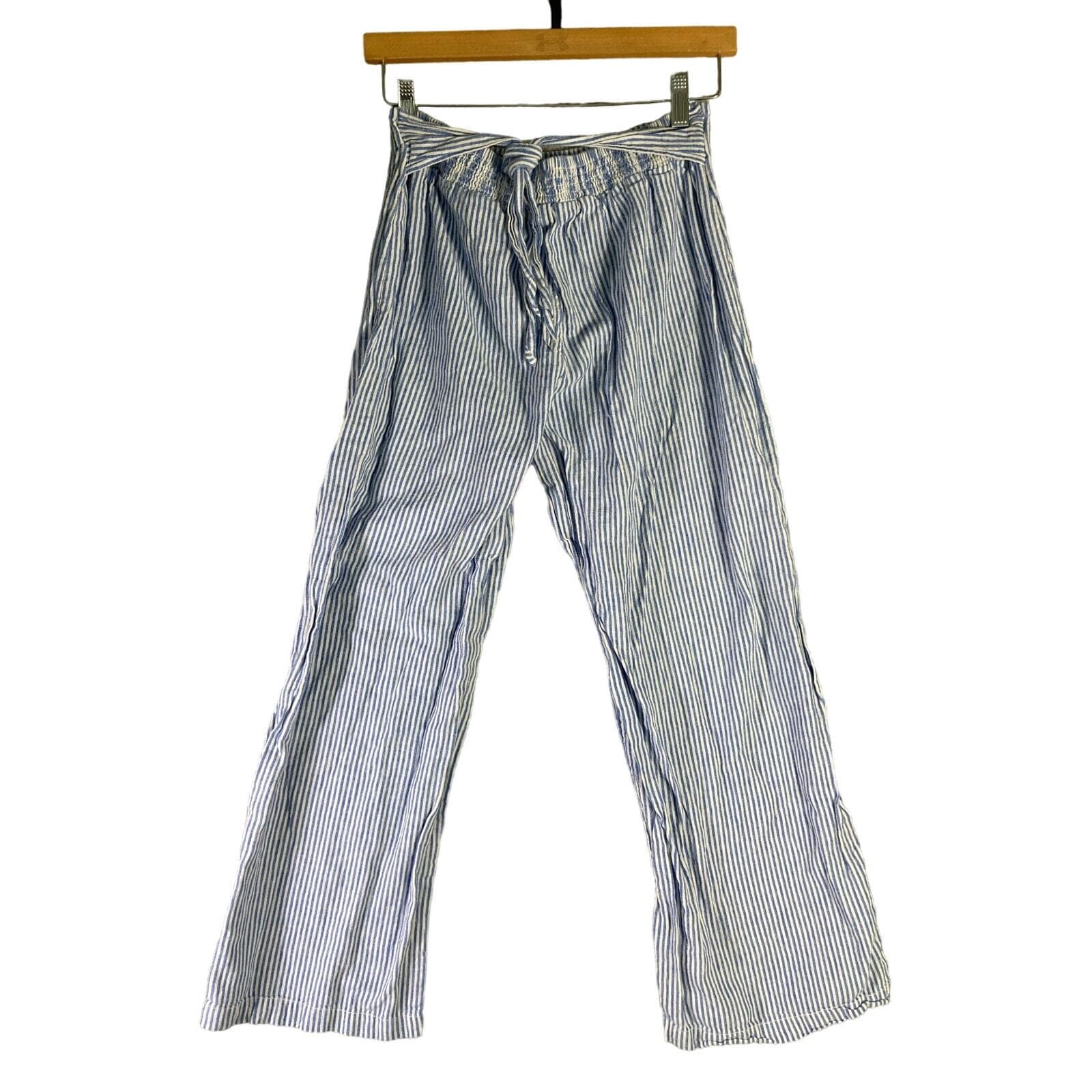 Women's Striped Wide Leg Palazzo Pants Blue Small Casual Beach Summer Bottoms