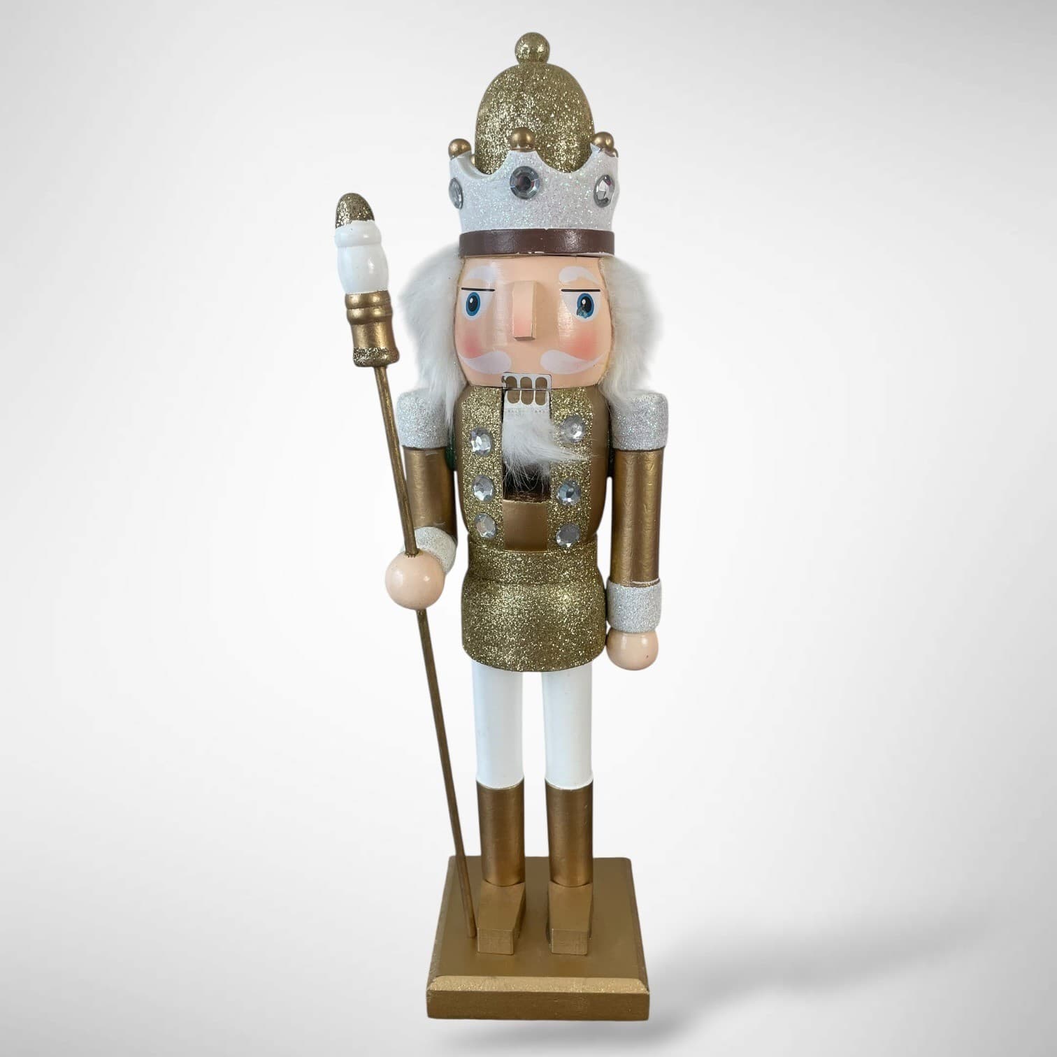 14” Wooden Nutcracker King Gold Glitter Christmas Holiday Decor Figurine