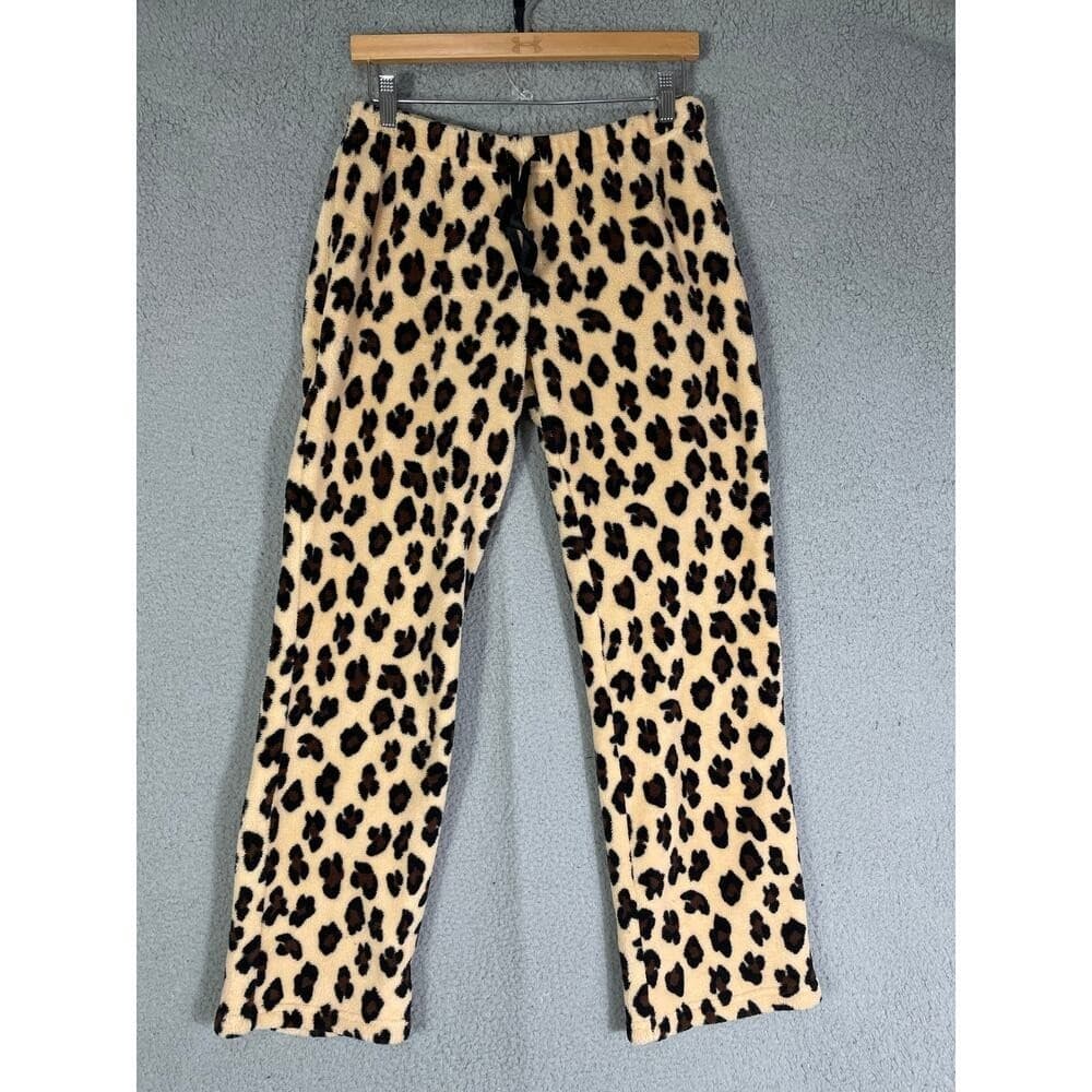 Women's Leopard Print Fleece Pajama Pants Cozy Soft Animal Print Sleepwear PJ