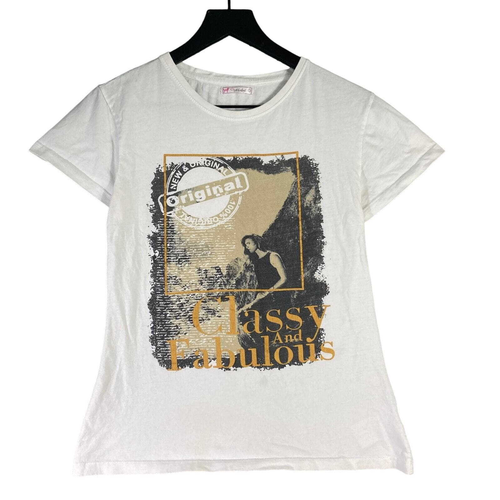 Women's Graphic Tee White Crew Neck Large Casual Streetwear Slogan T-Shirt