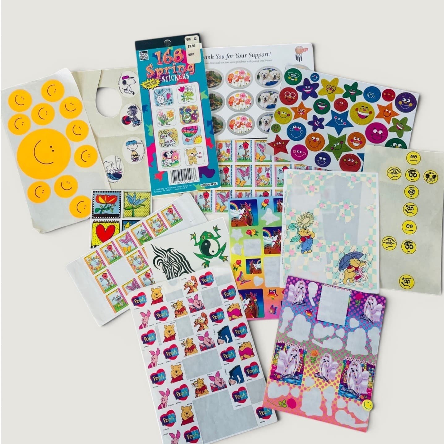 Vintage 90s Disney Sticker Lot Winnie Pooh Lisa Frank Teacher Reward Scrapbook