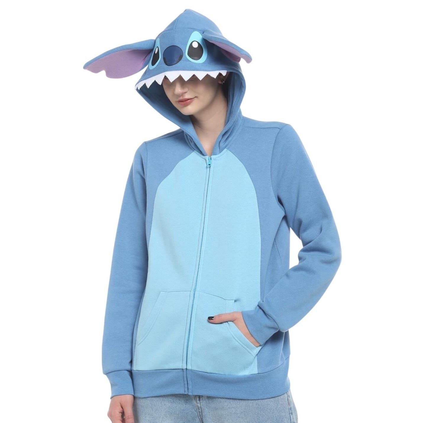 Stitch Hoodie Kids XL Disney Parks Lilo & Stitch Costume Blue Zip Up Ears Teeth