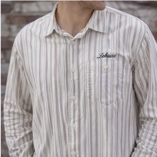 Mens Striped Button Down Shirt XXL Cotton Long Sleeve Casual Ecko Unltd Cream