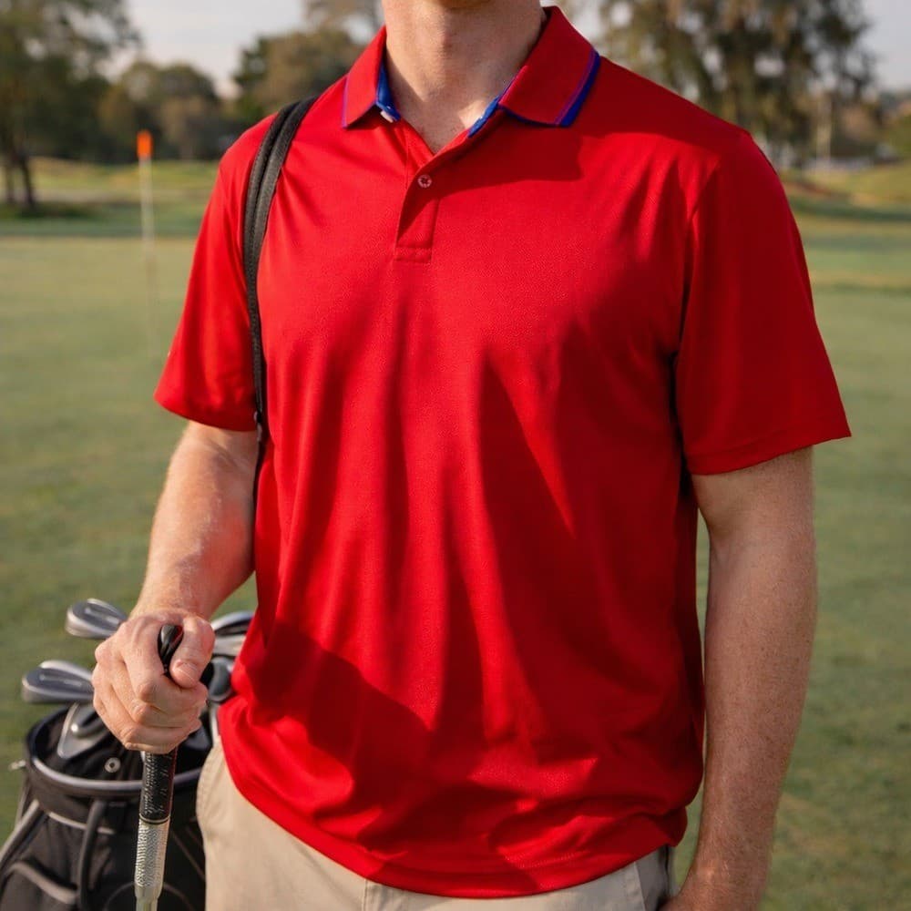 RLX Ralph Lauren Performance Polo Shirt Mens Large Red Blue Contrast Collar