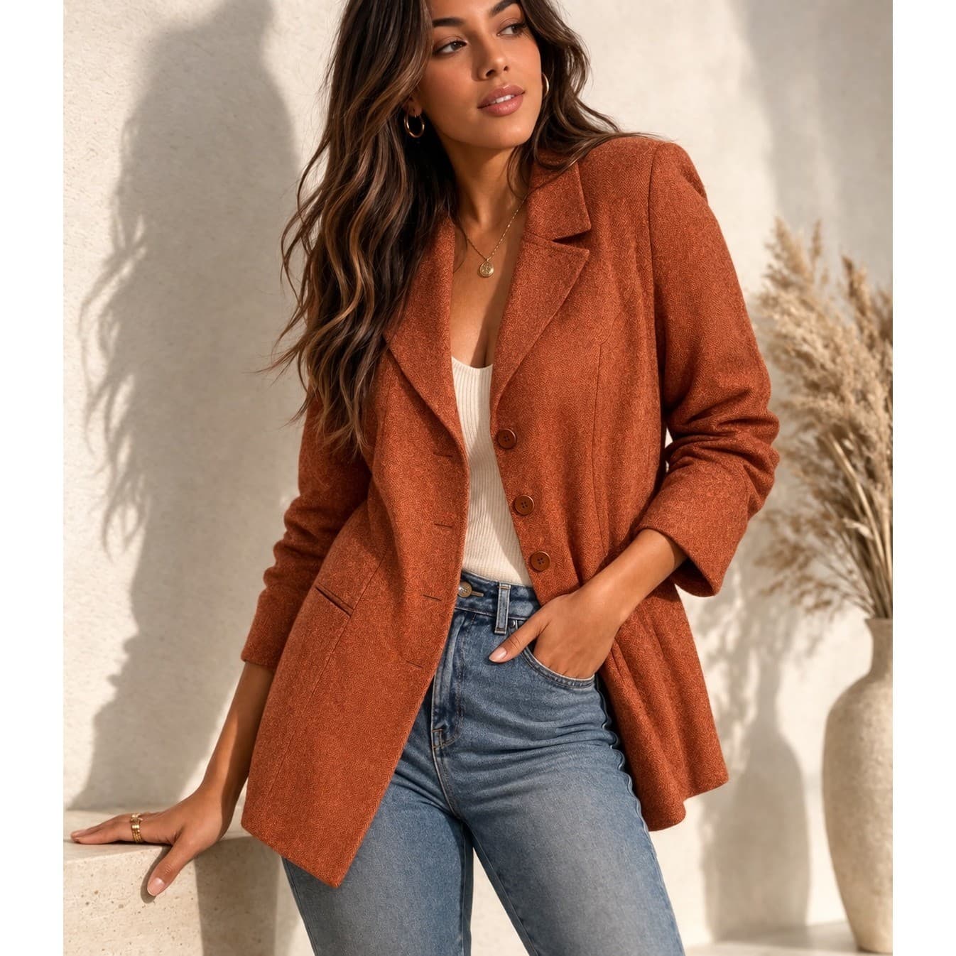 Womens Blazer Jacket Burnt Orange Tailored Office Career Lightweight Medium