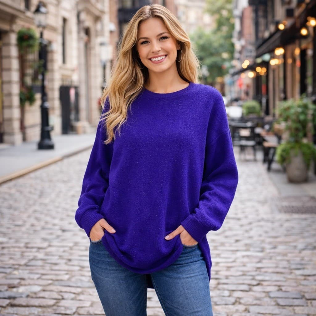 Vintage Angora Lambswool Sweater Womens Large Purple Oversized La Mittini