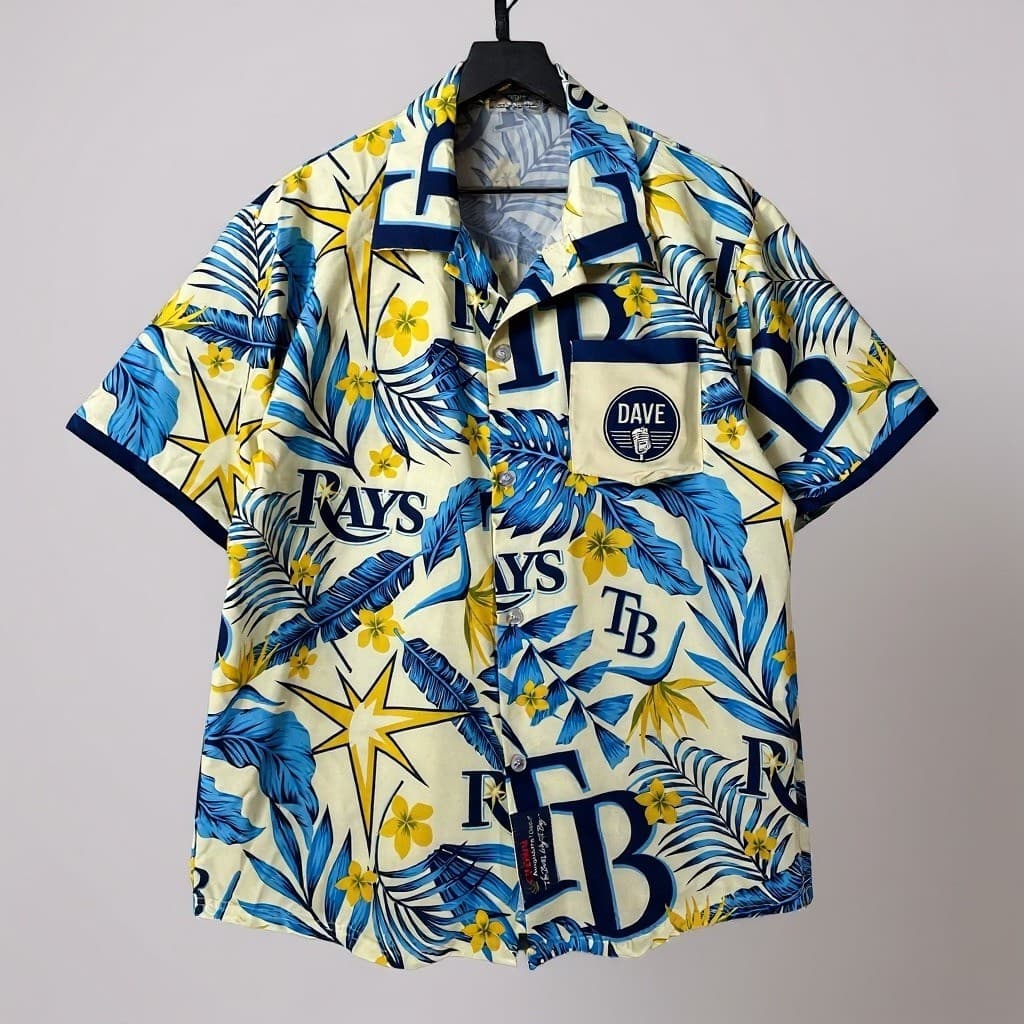 Tampa Bay Rays Floral Hawaiian Shirt Dave Wills Size M Button Up Short Sleeve