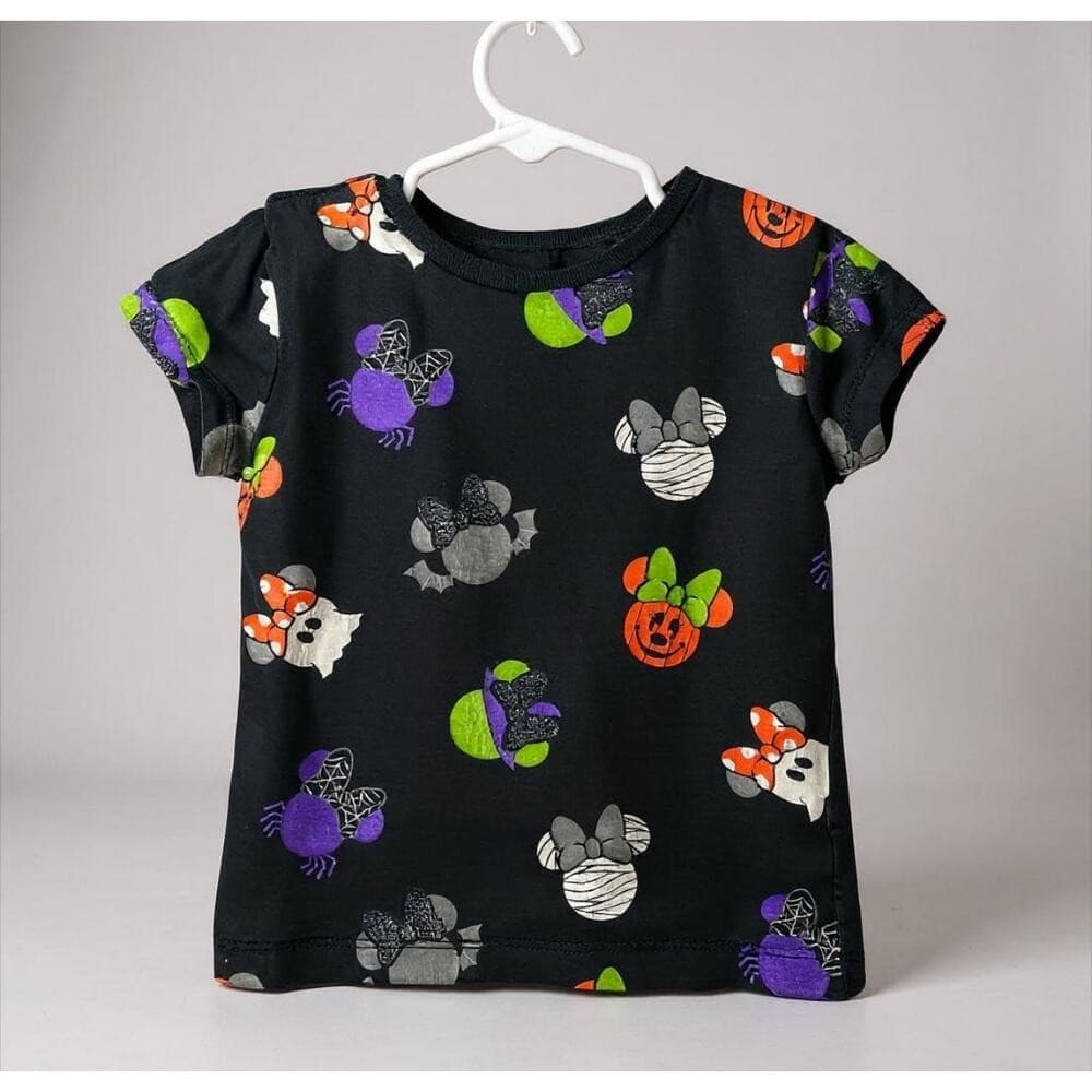 Disney Store Kids XS Halloween Mickey Pumpkin Ghost Bat Graphic Tee Shirt Black