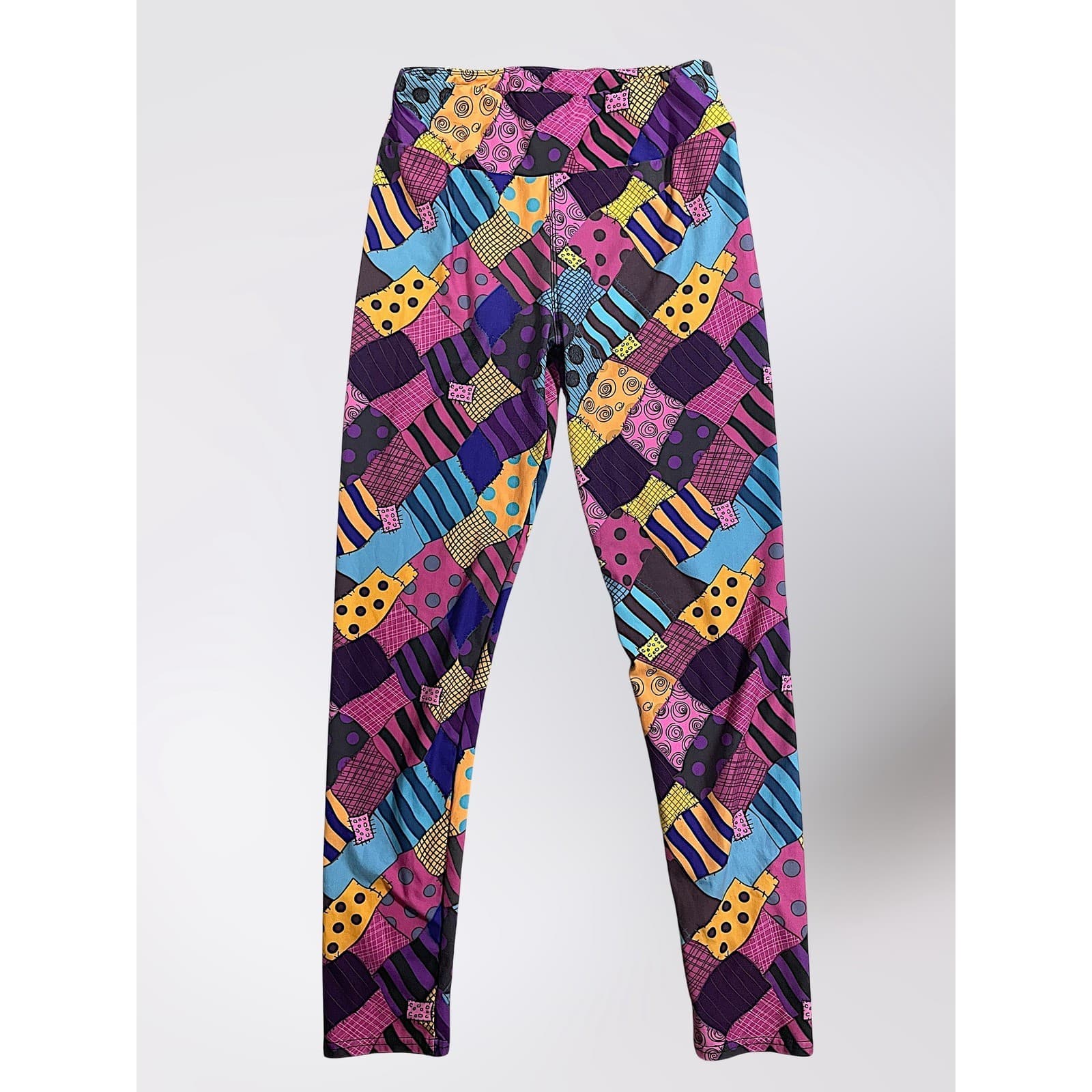 Patchwork Print Leggings OS Colorful Funky Patterned Print One Size