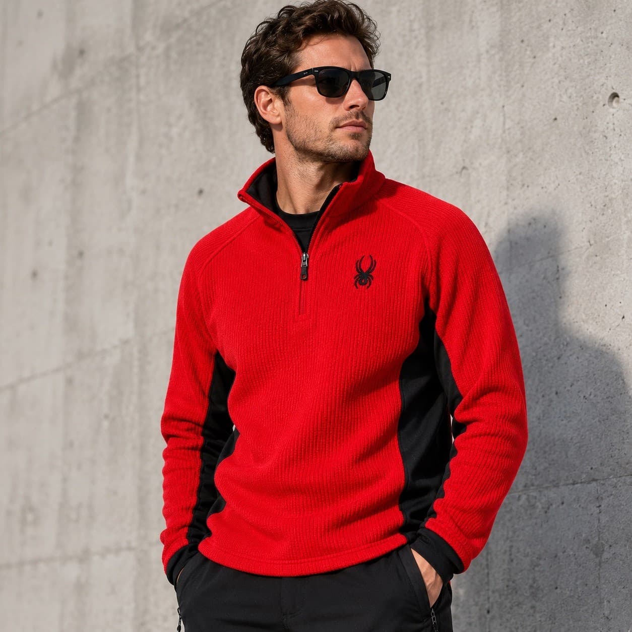 Spyder Mens Large Red Black Quarter Zip Pullover Ribbed Stretch Ski Layer Top