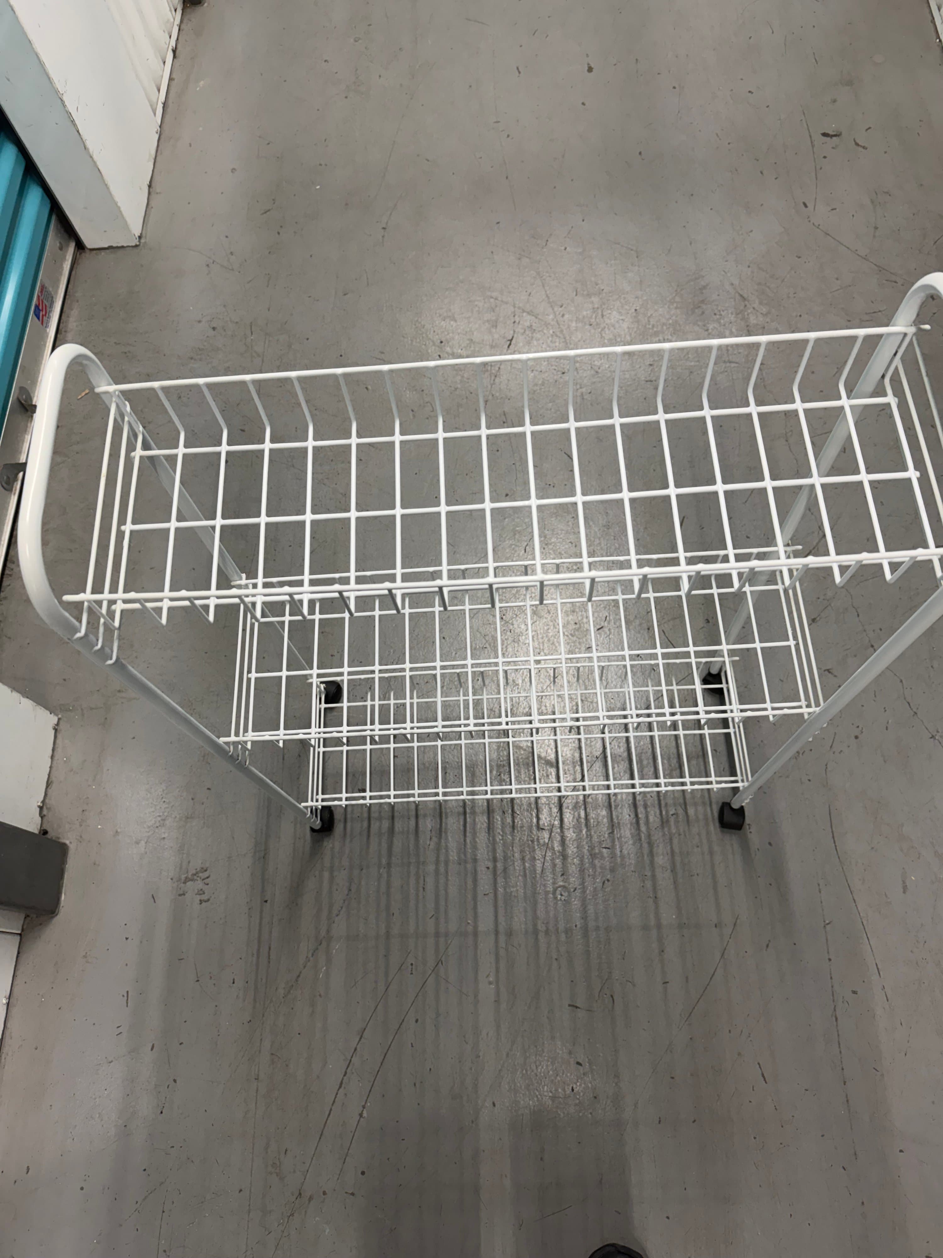 Set is 2 White Metal Rolling Storage Cart with Wire Shelves