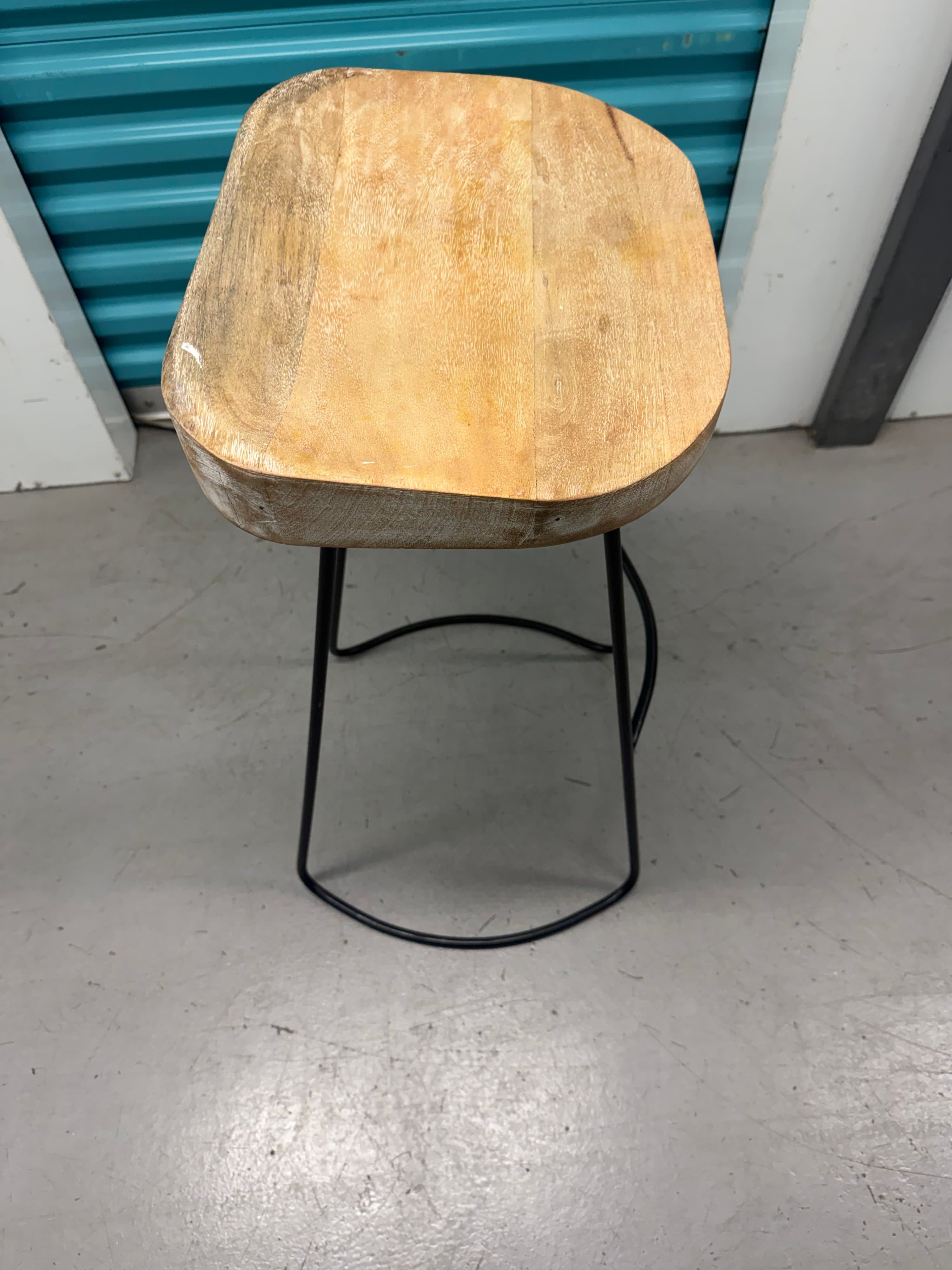 Set of 3 Wood and Metal Bar Stool with Natural Finish