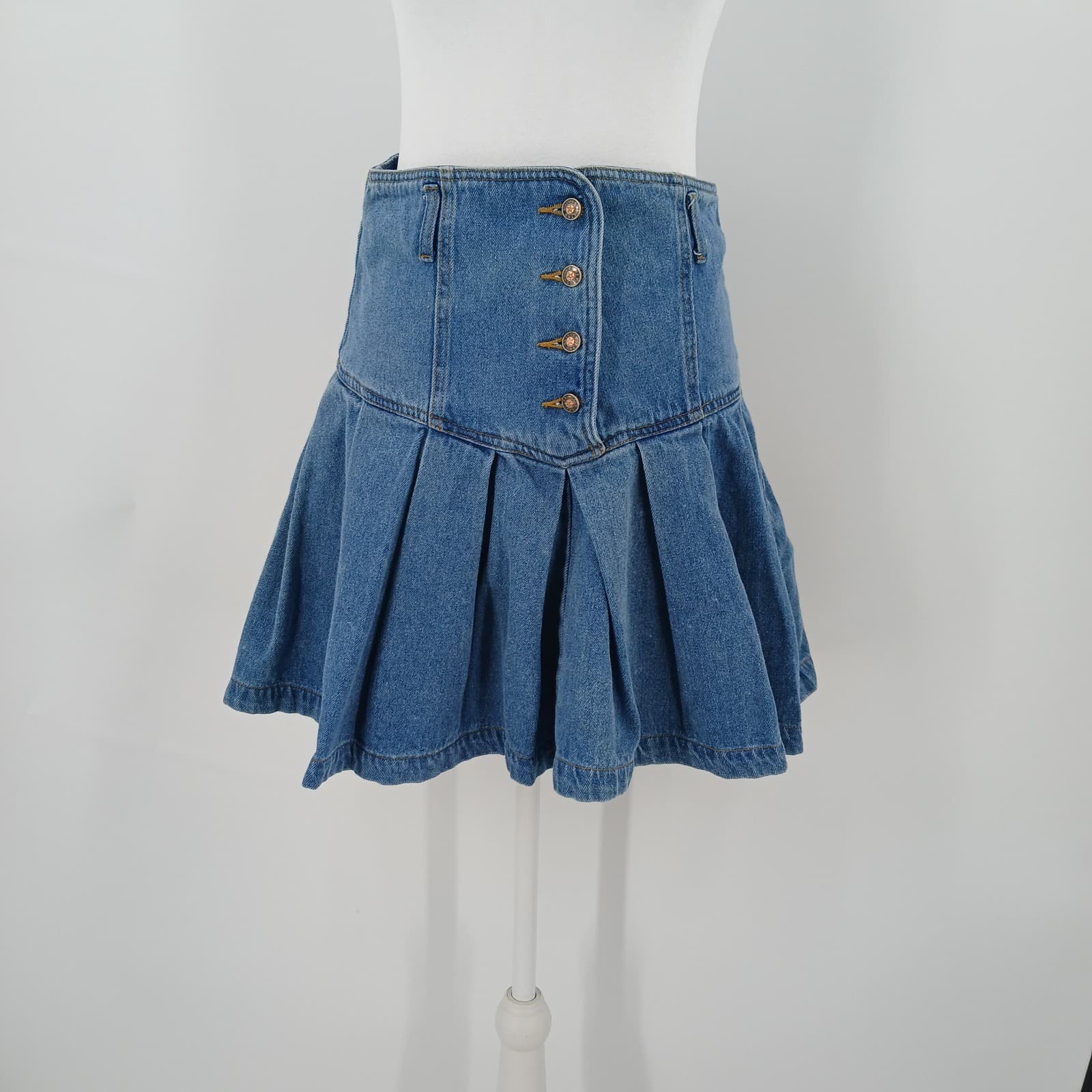 Vintage Y2K Metro Express Denim Mini Skirt Womens 14 Classic Preppy Aesthetic