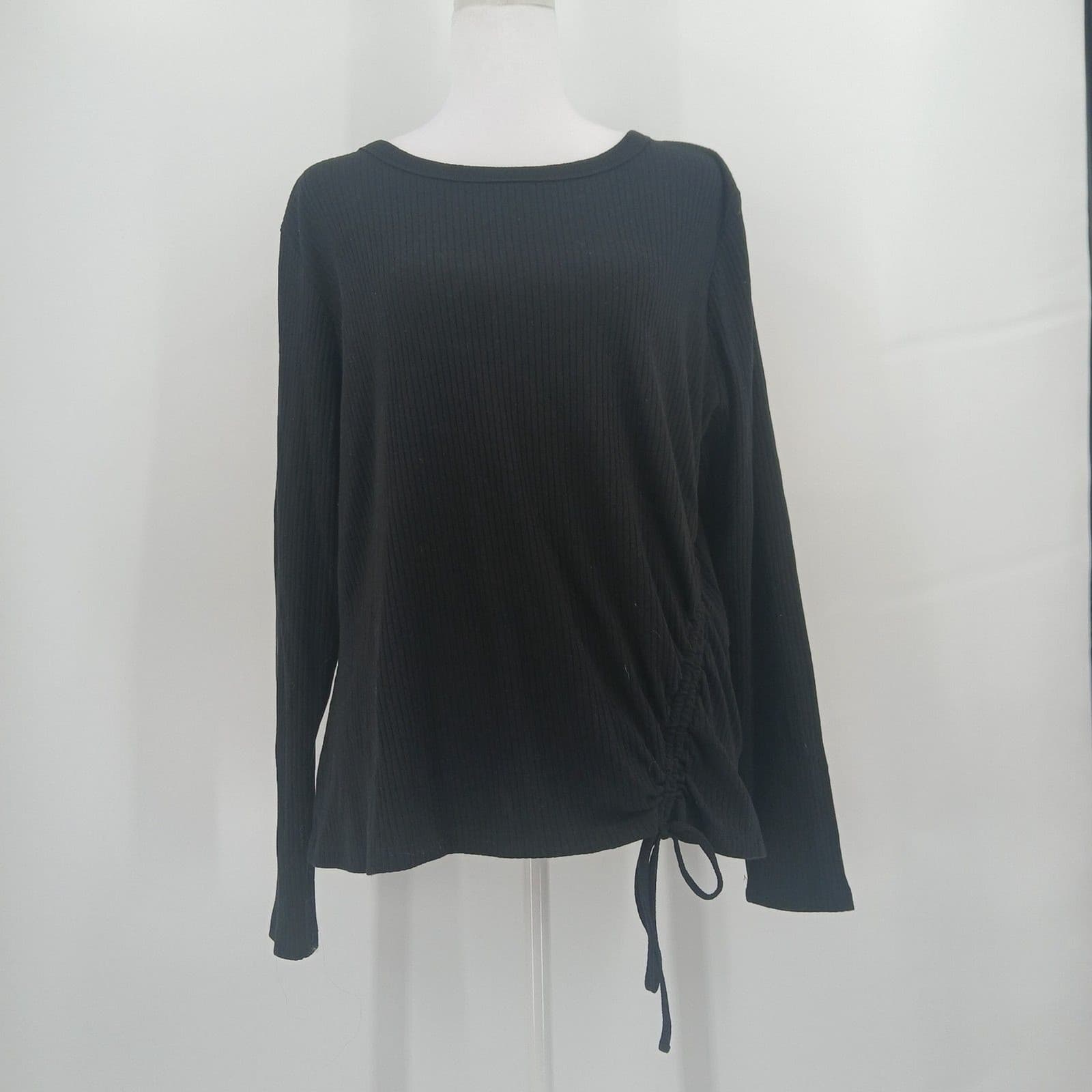 womens black long sleeve top a new day size XXL rouching blouse basic