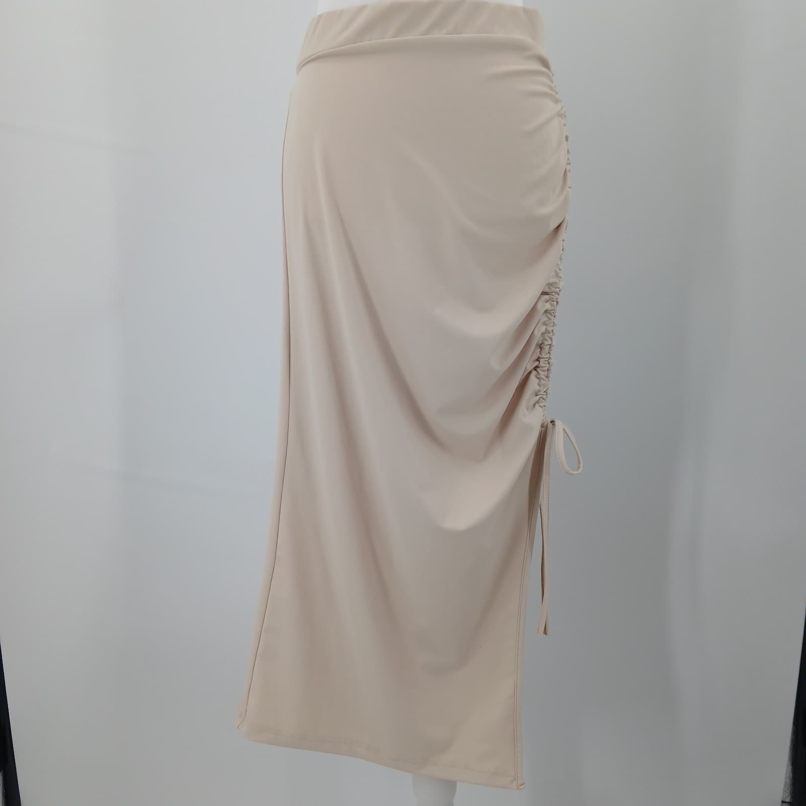 Shein Ruched Midi Skirt Womens L Beige Minimalist Basic Aesthetic