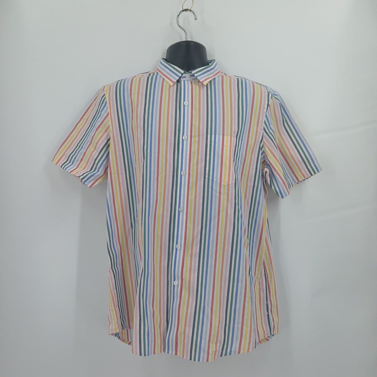 mens club room rainbow button front short sleeve top size large colorful bold