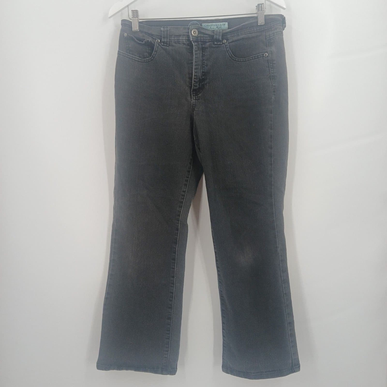 womens charter club jean shop size 10 short grey black boot cut jeans classic