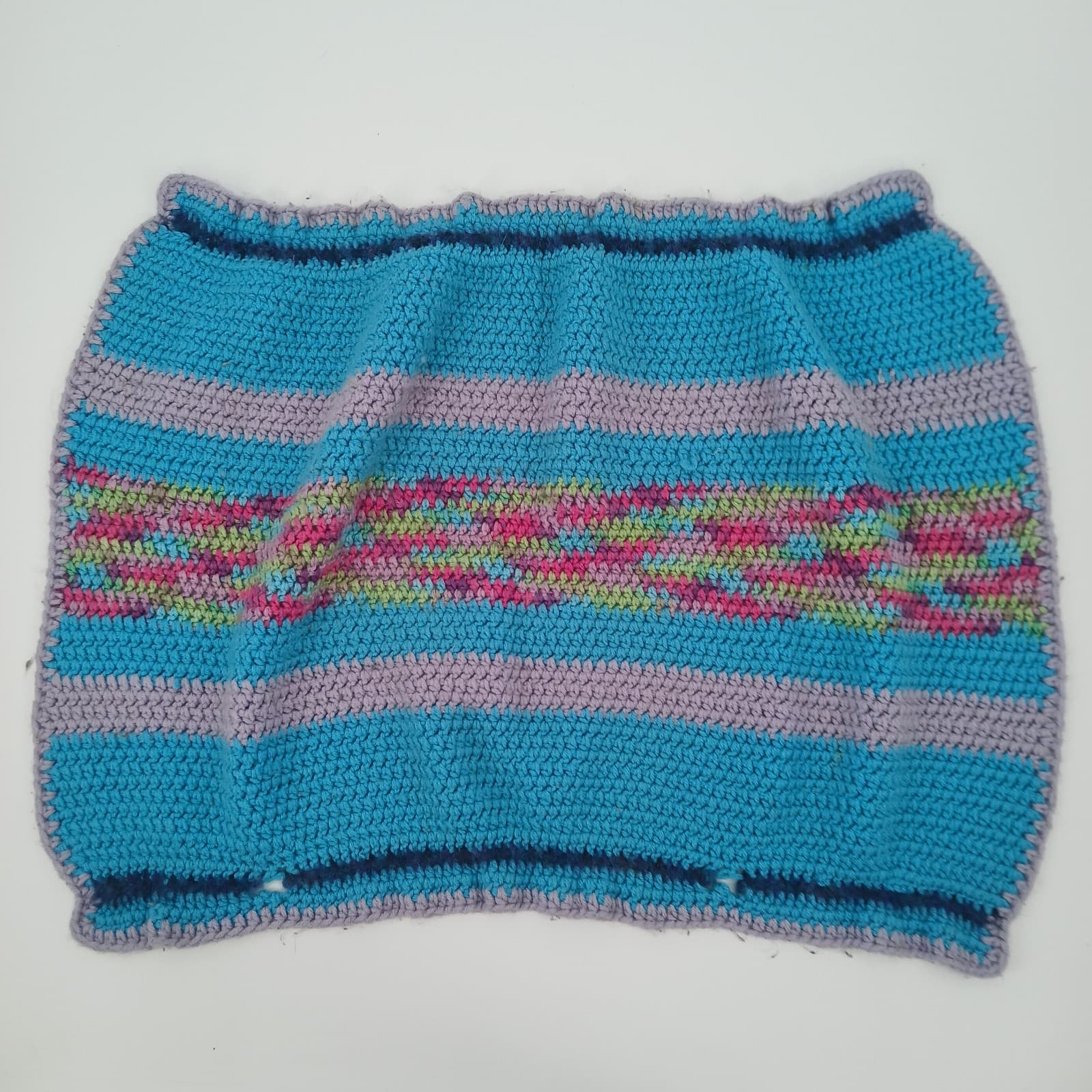 Homemade Knitted Crochet Small Lap Blanket Blue Cottagecore