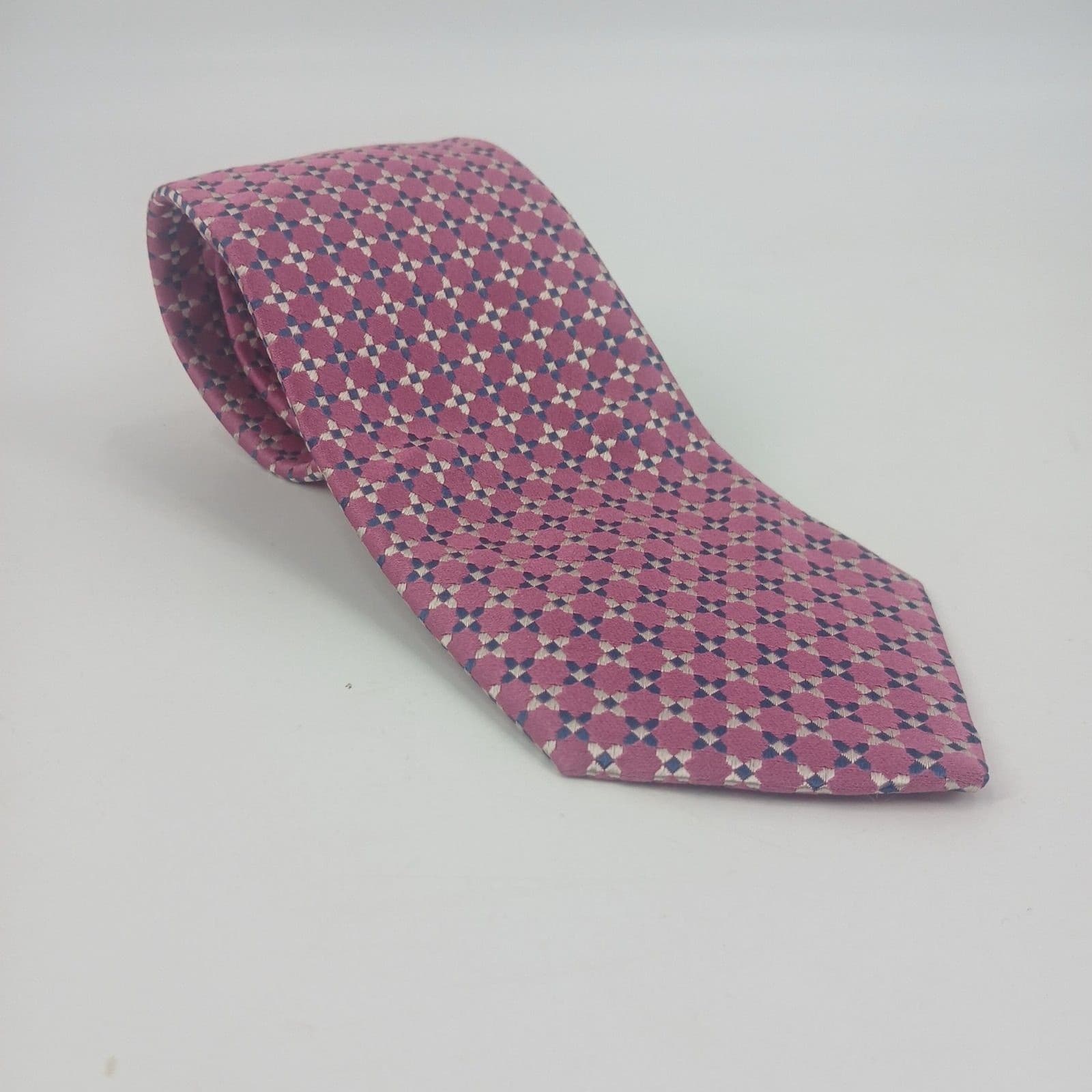 HUGO BOSS Diamond Geometric Silk Tie Mens OS Pink Blue Luxury Designer Formal