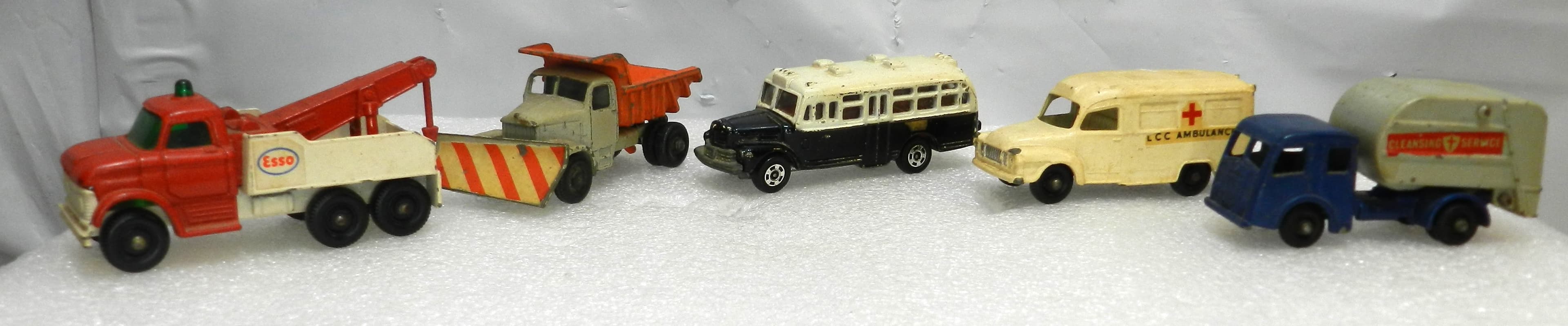 5 Vintage Matchbox Lesney Scammel Tomuca Truck Lomas Bus Ambulance Lot (O76S)