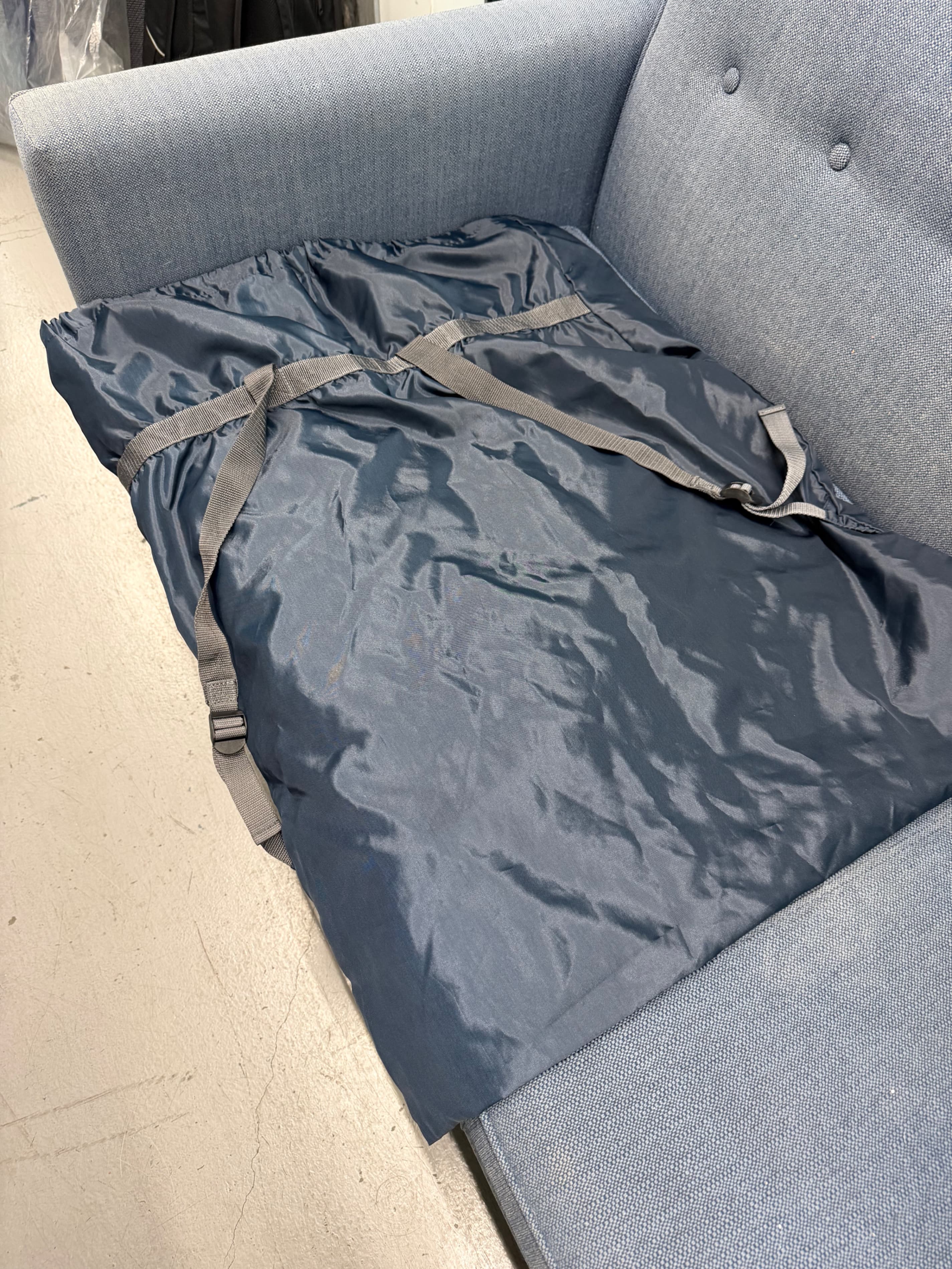 Blue Nylon Sleeping Bag with Straps