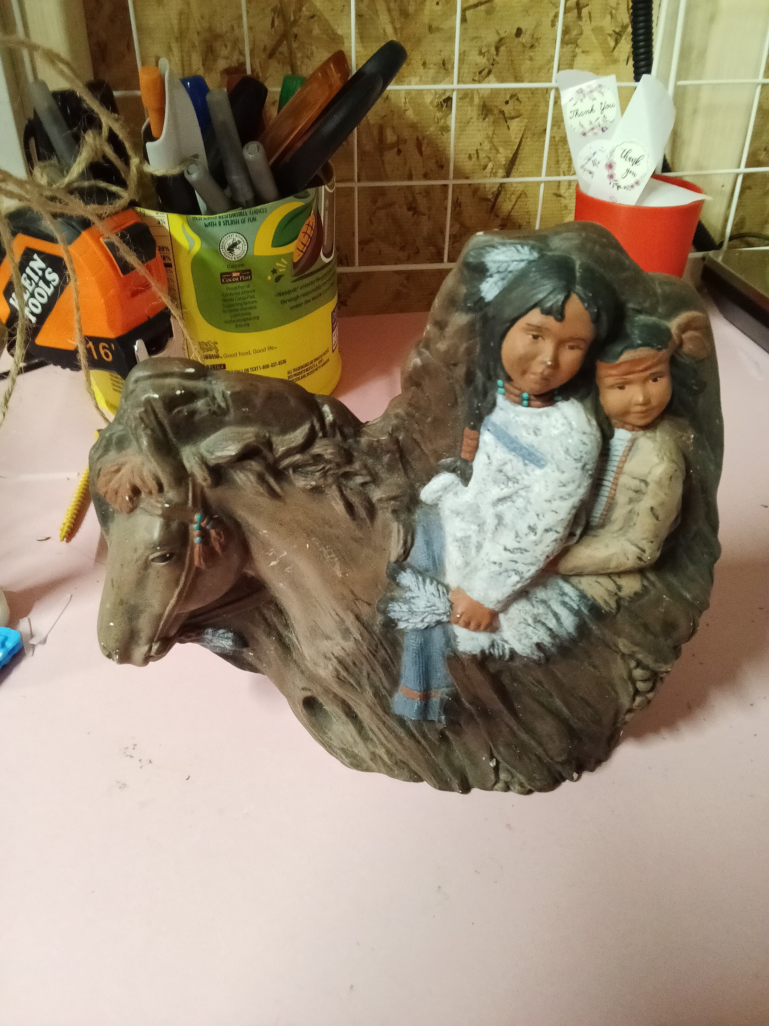 Native American Figurine with Horse Sculpture