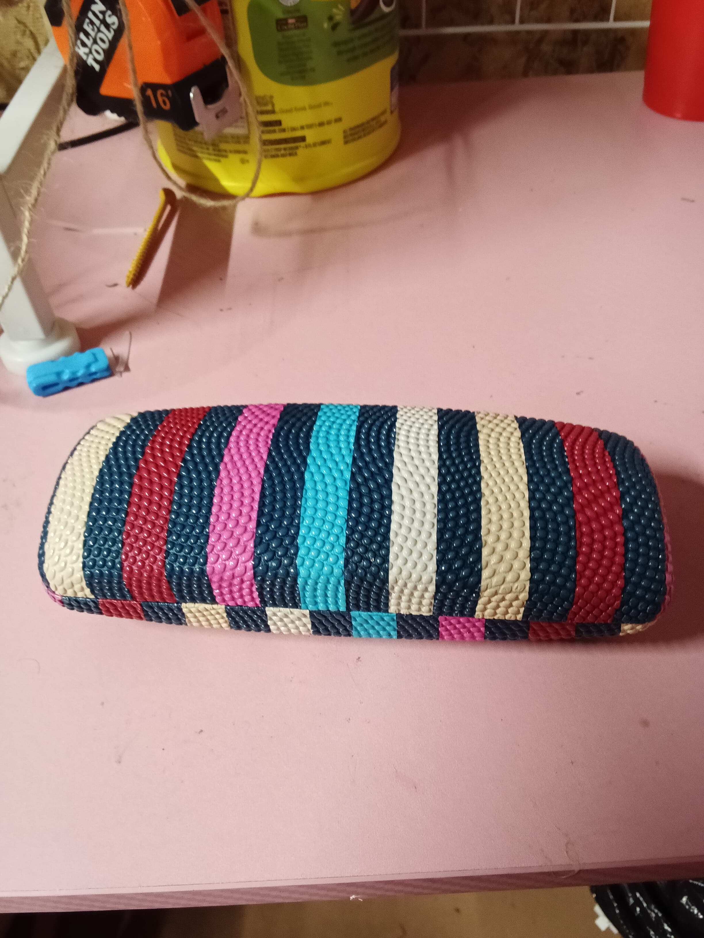 Colorful Striped Hard Eyeglass Case with Textured Finish