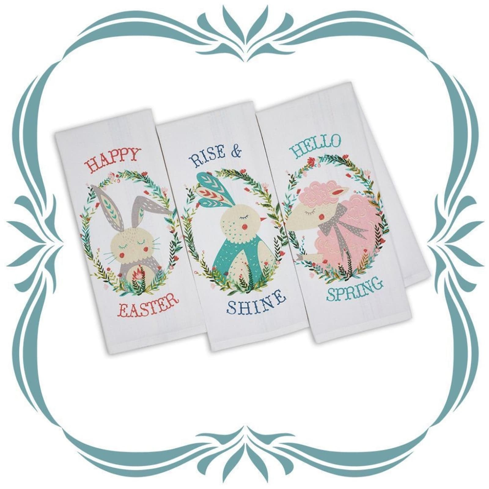 Design Imports Easter Kitchen Towels 100% Cotton Oversized Set of 3 Oversized