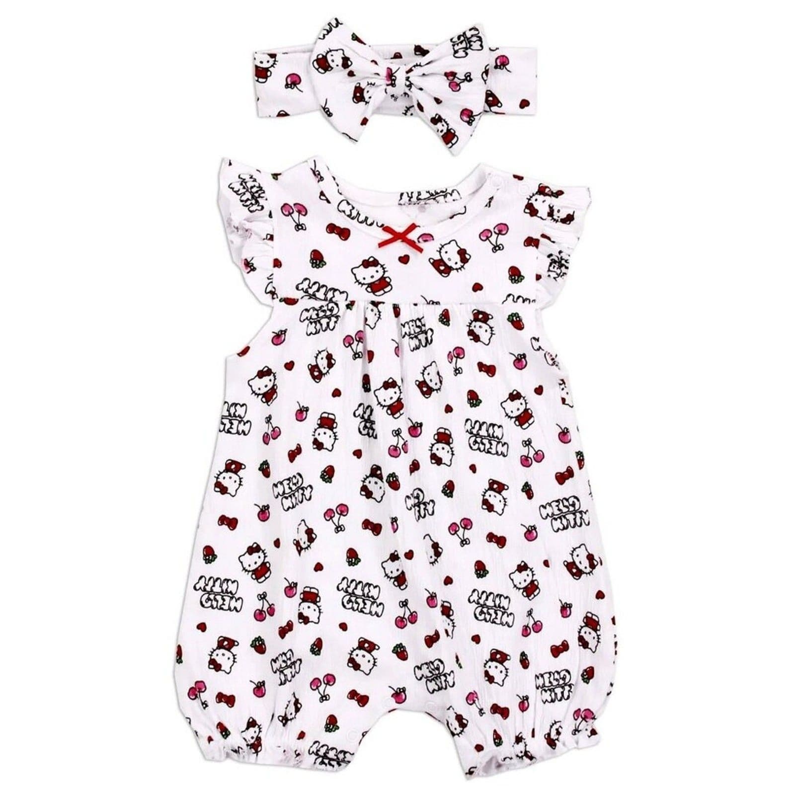 Hello Kitty Baby Girl Romper Headband Set | Size 3M |White Red Black Sanrio NWT