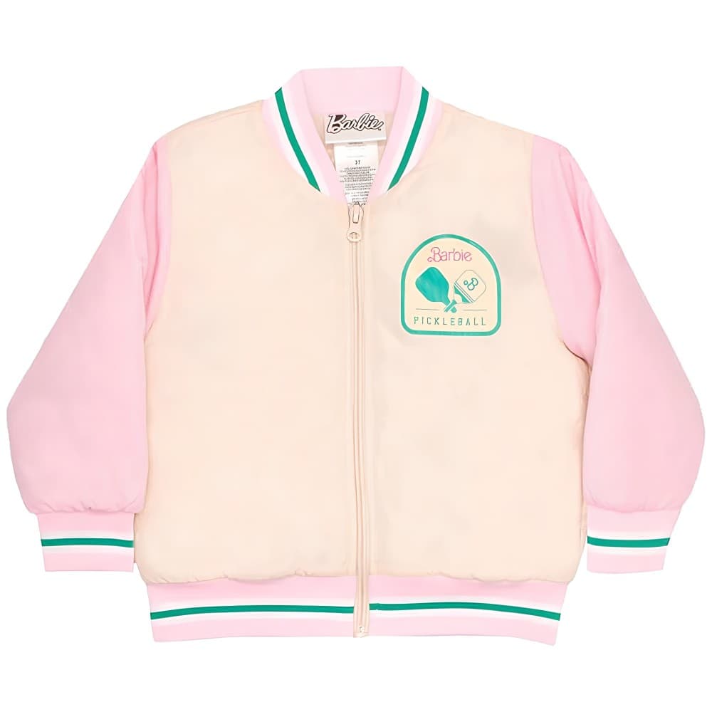 Barbie Girls Varsity Jacket Pink & Ivory –Size 4 Official Mattel Apparel