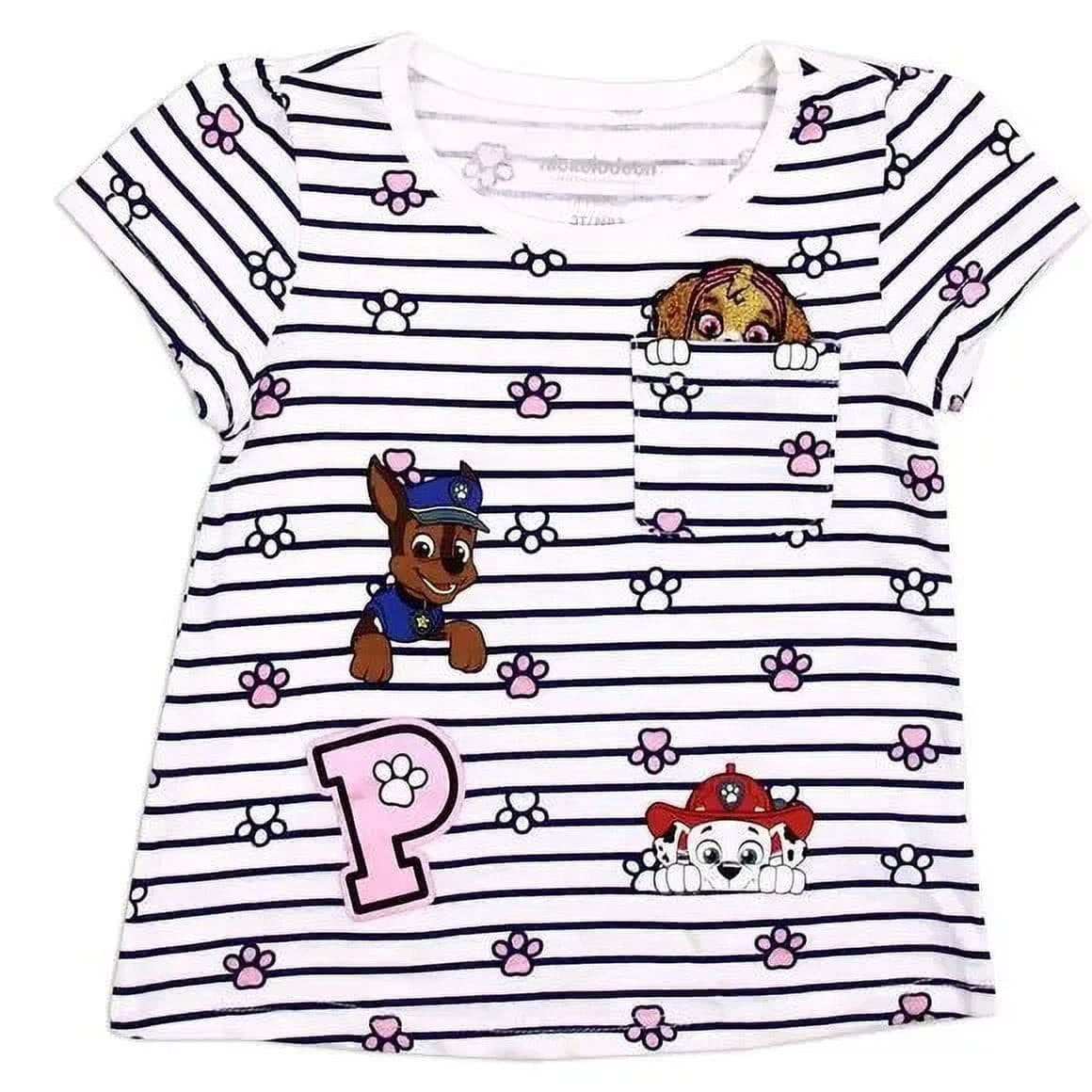Paw Patrol Toddler Girls T-Shirt Size 3T Pocket Skye Patch Navy White NEW