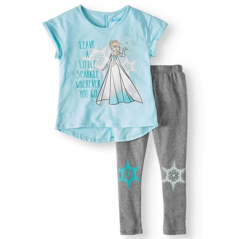 Frozen Girls 2-Piece Legging Set Size 6X Blue Shirt Grey Leggings Snowflakes