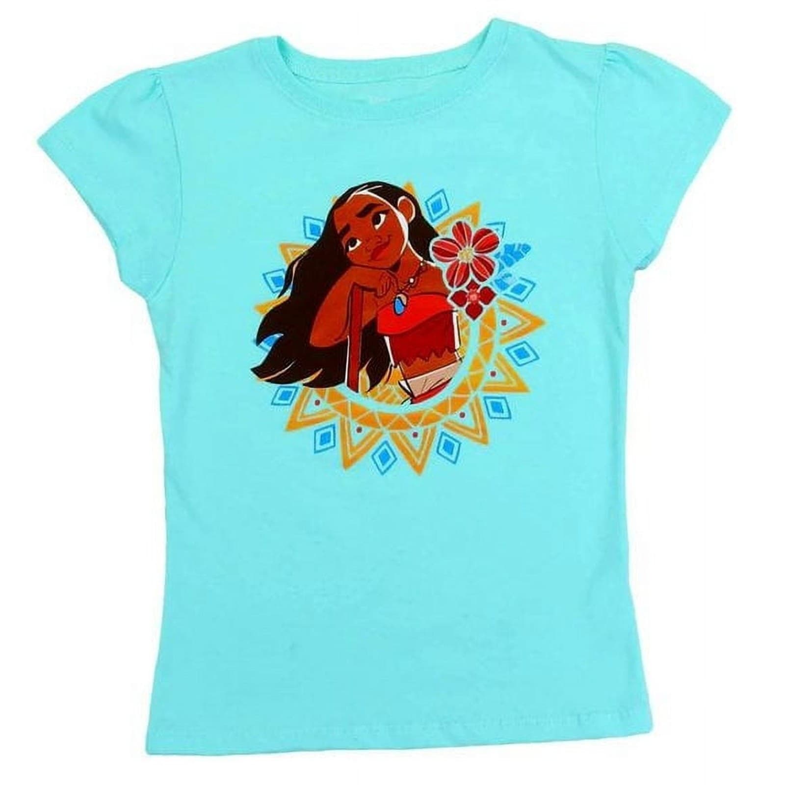Disney Moana Girls T-Shirt Aqua Blue Size 5/6 100% Cotton