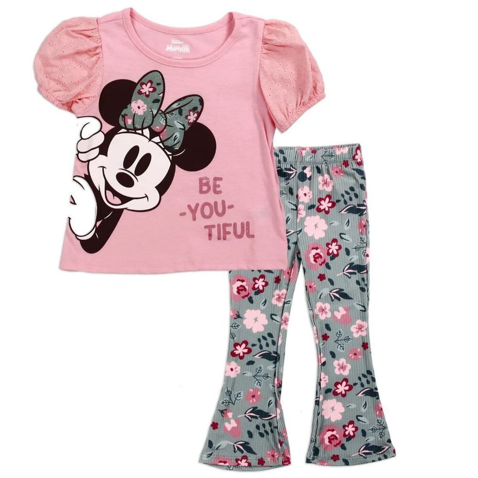 Disney Minnie Mouse Toddler Girl 2 Piece Legging Oufit Cotton Top Bow 3T, 4T Set