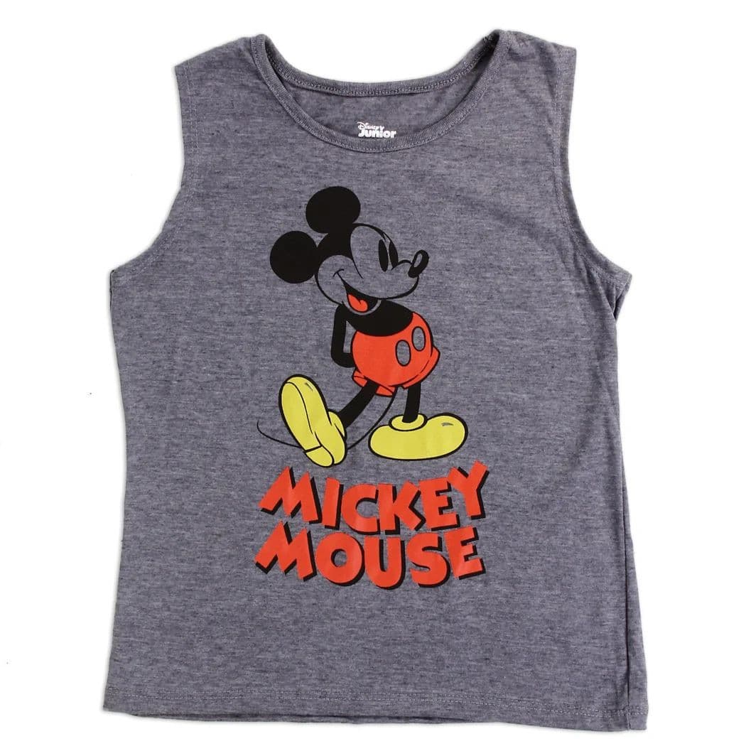 Mickey Mouse Boys Tank Top Grey Red Yellow Sleeveless Disney Shirt Boys Size 7