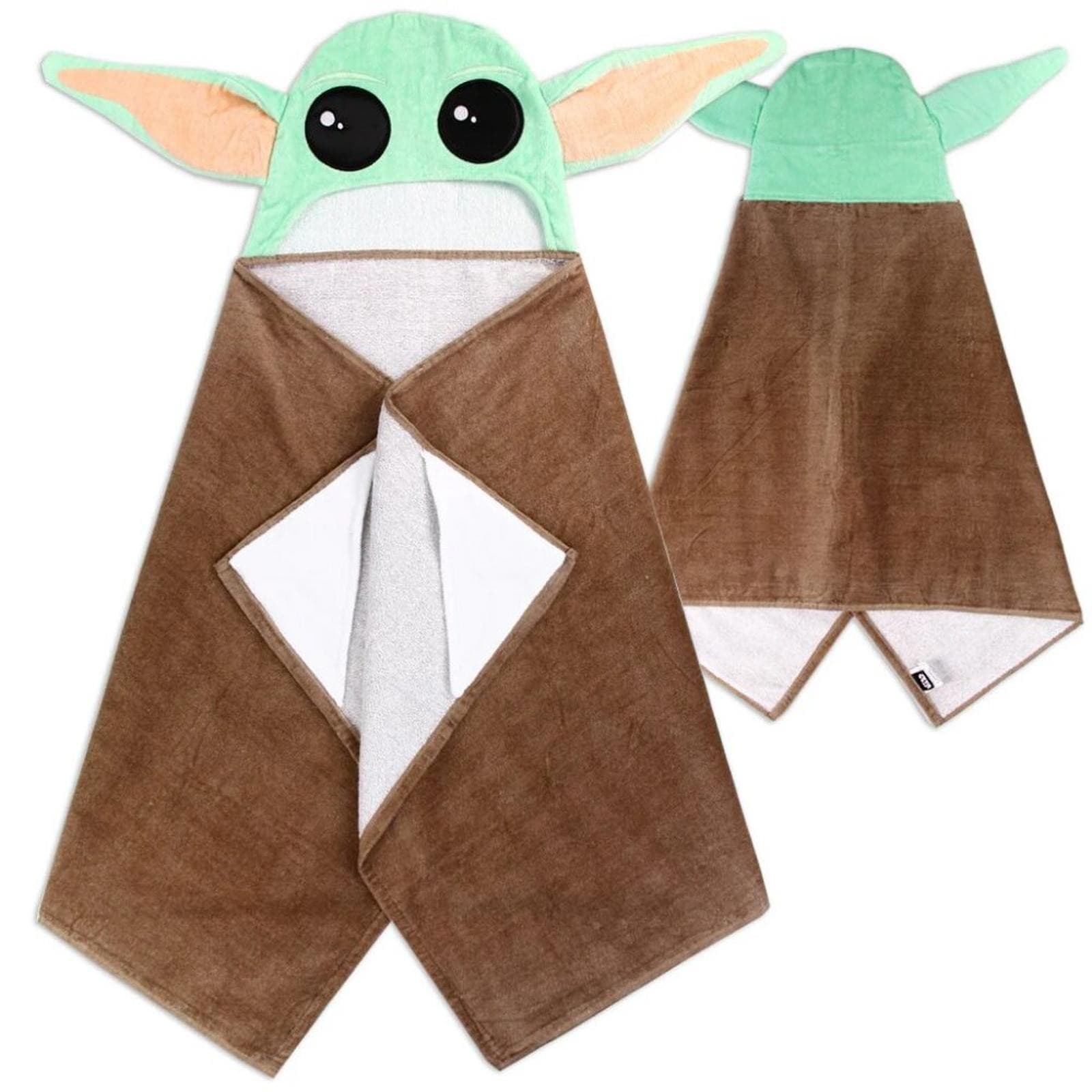 Baby Yoda Kids Bath Hooded Towel Wrap 51x22 Cotton Brown Green Disney Star Wars