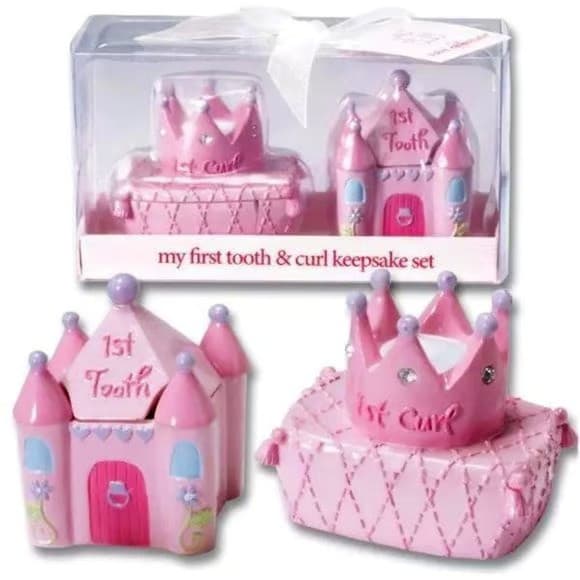 Baby Pink First Tooth And Lock of Hair Holder Keepsake NWT Shower Gift Castle