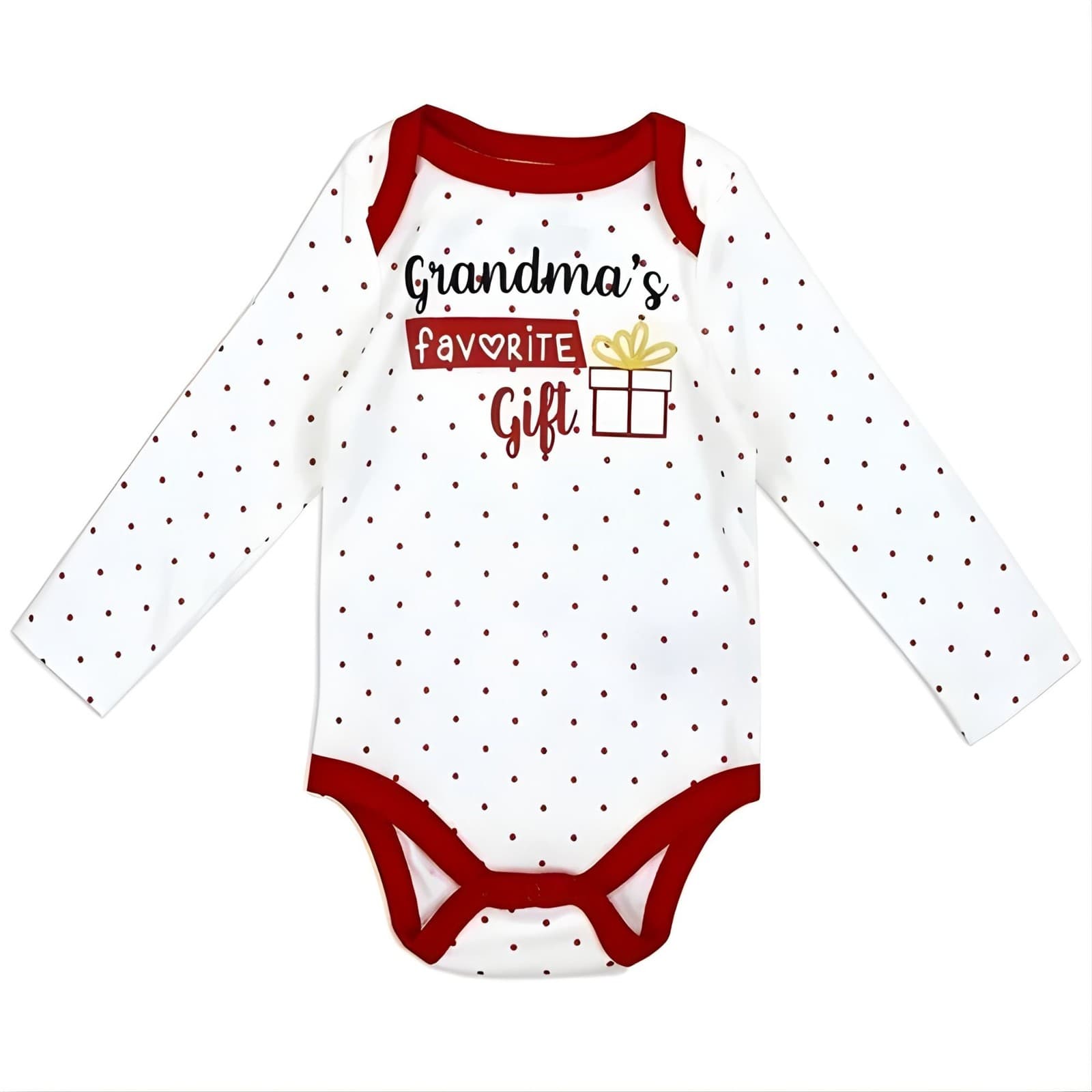 Grandma’s Favorite Gift Newborn Girl Bodysuit White Red Polka Dots 0-9M