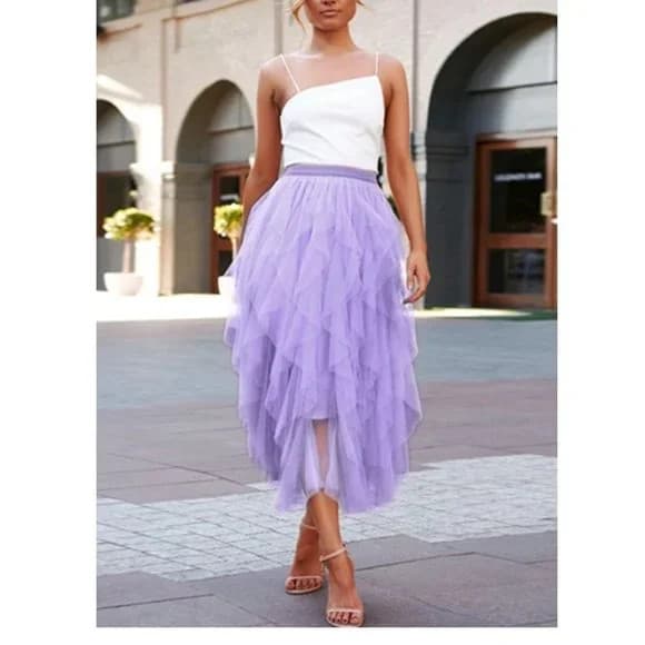 Women's Purple Midi Tulle Skirt Elastic Waist A-Line With Lining Size Small
